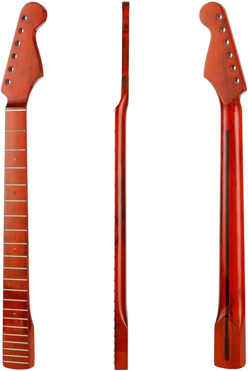 21 Fret Maple Fretboard Guitar Neck for ST Style Electric Guitar Replacement, Red, Unfinished DIY Parts with Well-Constructed Nut and Horizontal Fret Level