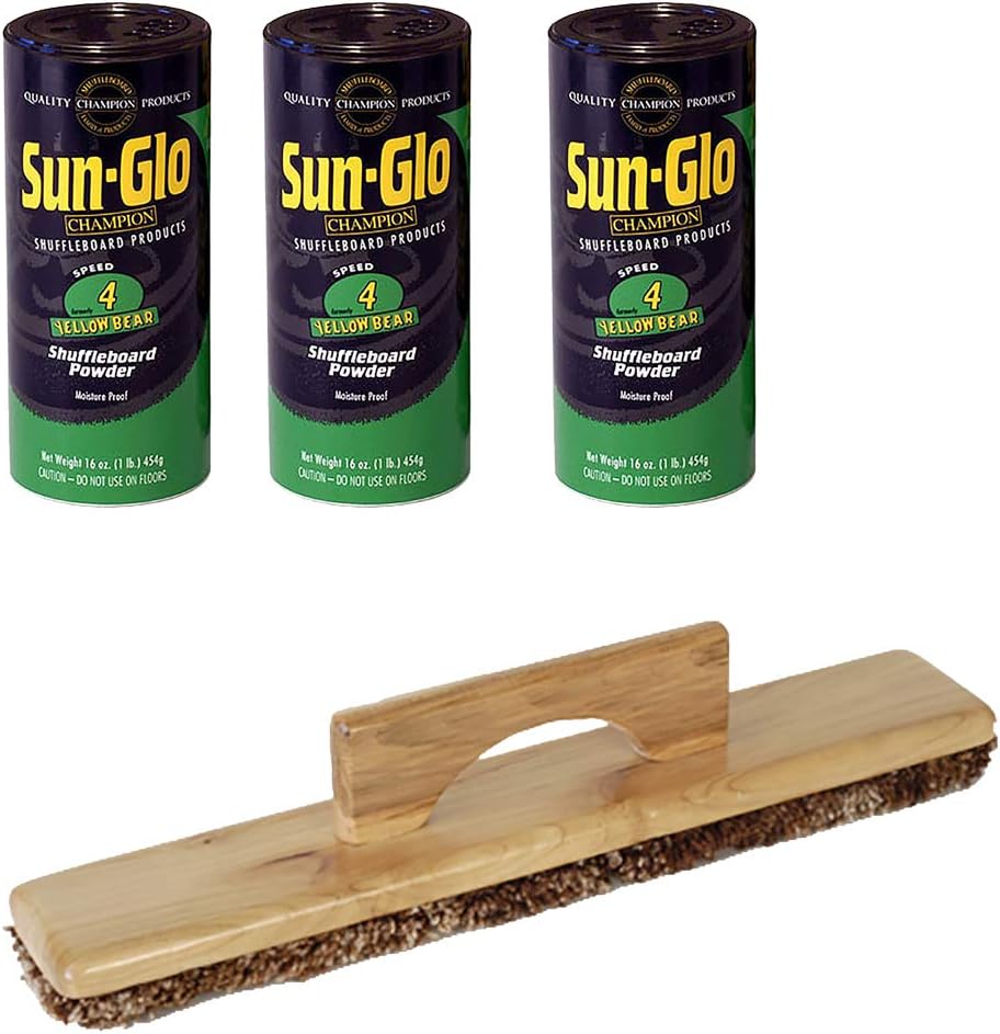 Sun-Glo 3 Cans #4 Yellow Bear Wax w/ 1 Shuffleboard Sweep