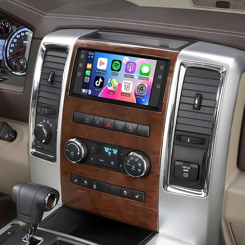 Double Din Car Stereo Radio Upgraded for 2009-2012 Dodge RAM 1500 2500 3500 GPS Navi Head Unit 7 inch Touch Screen Android 14 Support Wireless Carplay Android Auto-/FM/SWC/WiFi/Bluetooth/Camera