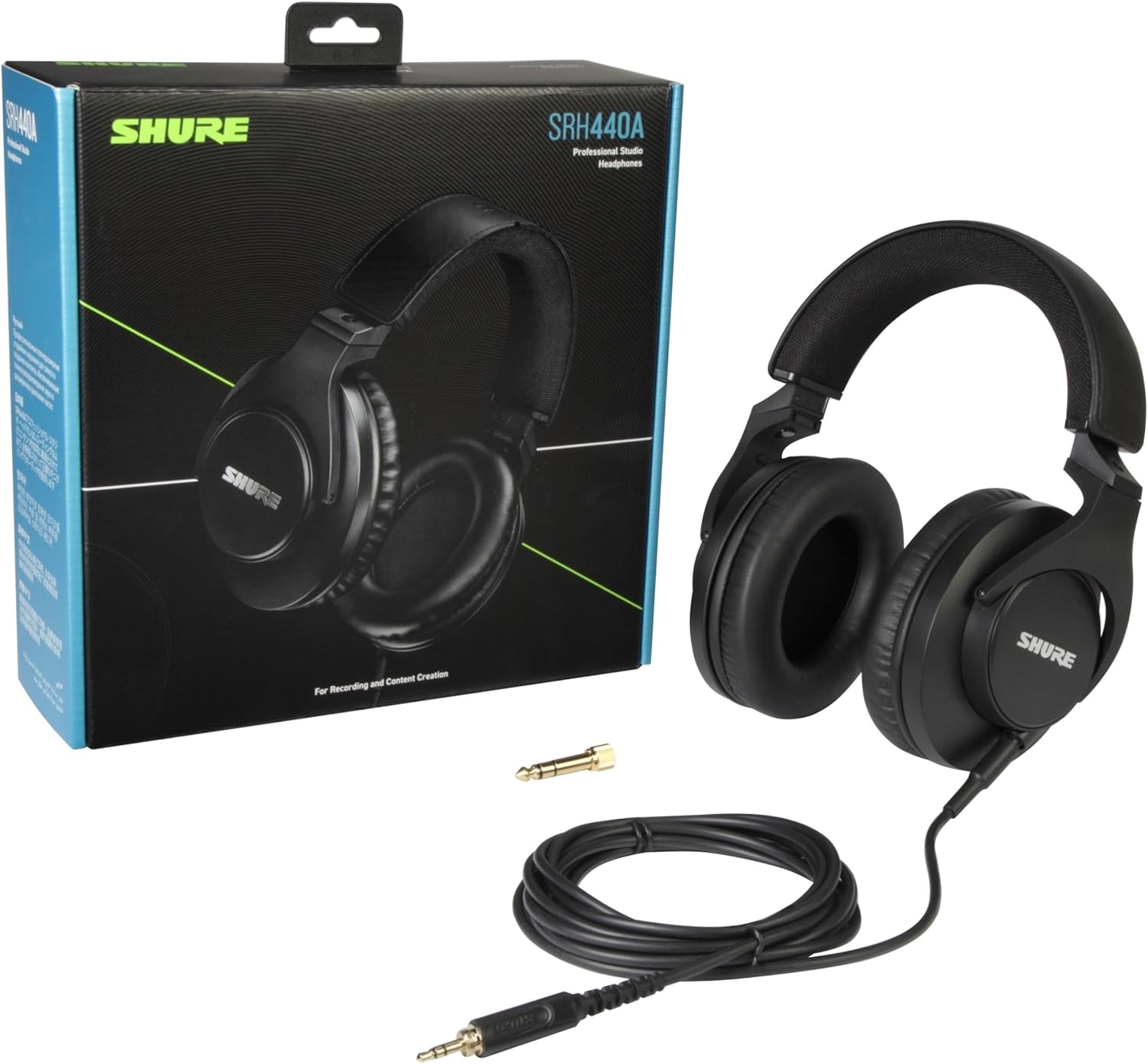 Shure SRH440A Professional Over-Ear Wired Studio Headphones – Monitoring & Recording Headphones with Enhanced Frequency Response, Adjustable & Collapsible Design, Works with All Audio Devices, Black