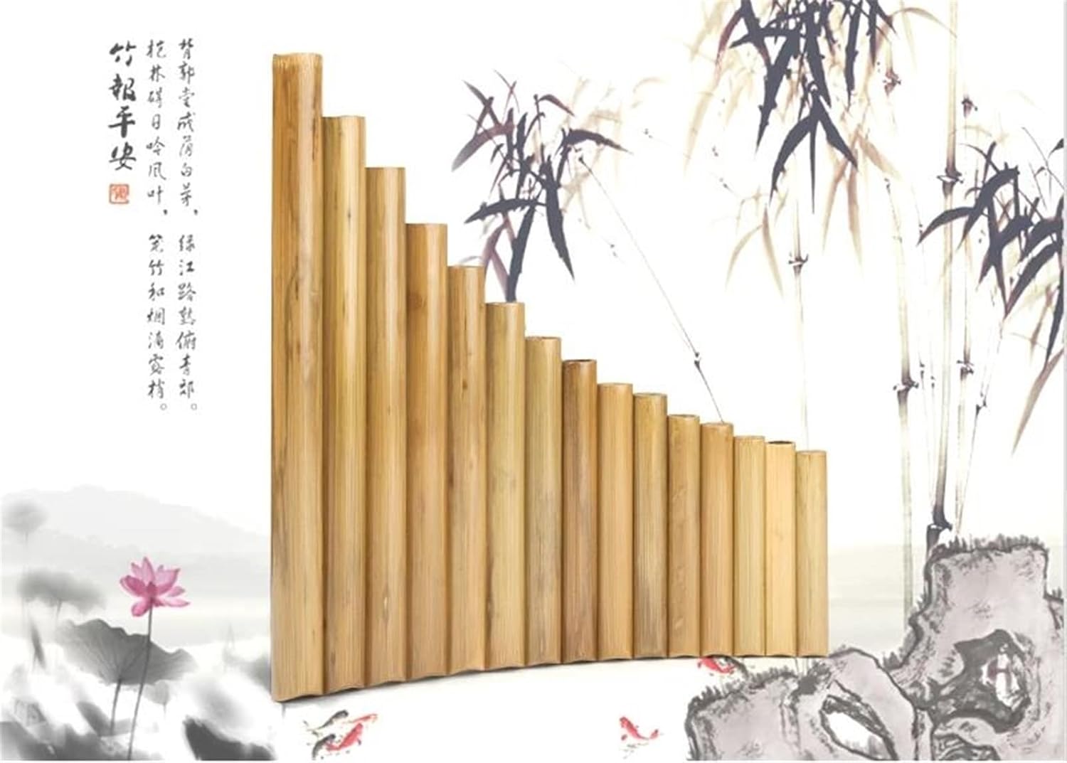 Handmade Pan Flute Woodwind Original Color G Key Folk Musical Instruments 15 Pipes (Color : Left)