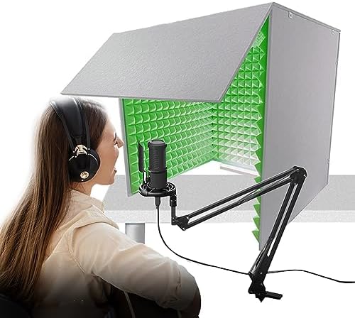 Desktop Soundproof Cover Decreasing Noise Portable Recording Booth Studio Equipment Microphone Shield for Recording Studio Podcasts Singing and Broadcasting Easy to Assembl