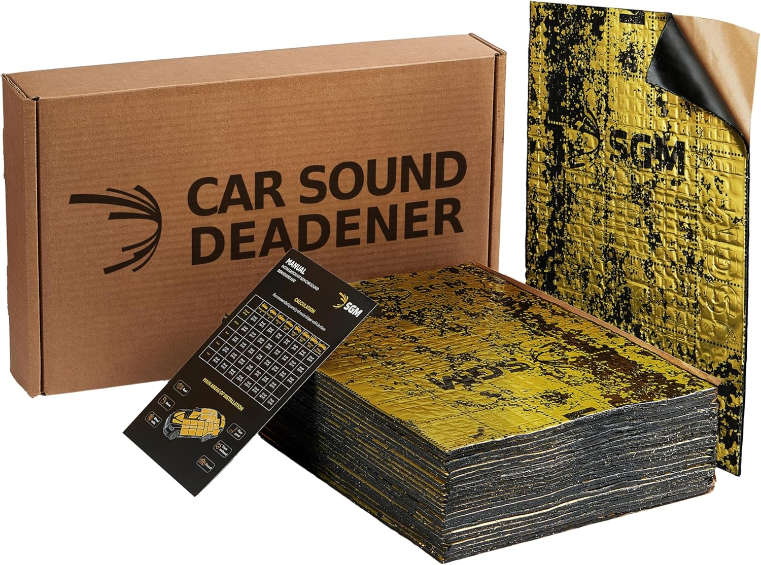 SGM Gold Exclusive Car Sound Deadening Mat 80 mil (2mm) 36 sqft (3.4 sqm), Automotive Sound Deadener, Self Adhesive Butyl Car Sound Deadening Material, Audio Noise Insulation and Dampening Sheets