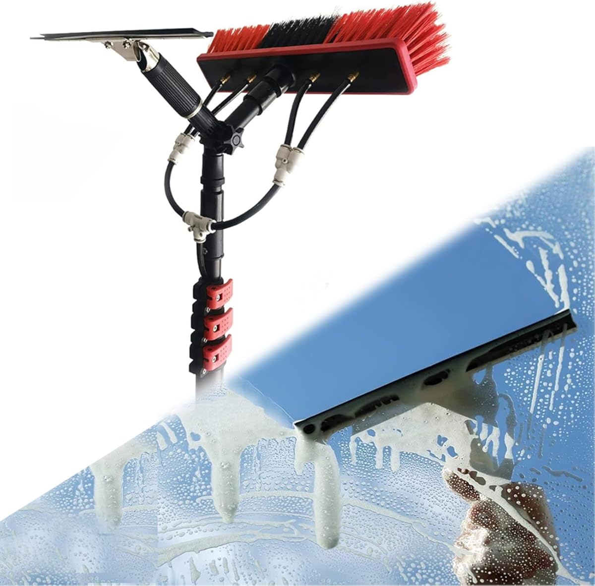 Telescopic Window Cleaning Kit - 3.6-10.8M Extension Pole Water Fed Brush & Squeegee Ideal for Solar Panel & High Reach Cleaning Versatile Outdoor Cleaner (7.2M)