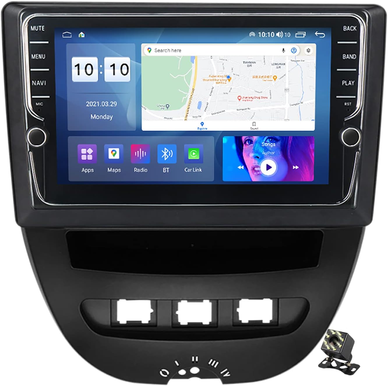 Android 11 for Peugeot 107 for Toyota Aygo 2005-2014 Car Stereo Car-Play Android Auto 10 Inch Screen Car Radio with Bluetooth GPS Navigation WiFi FM/RDS Backup Camera