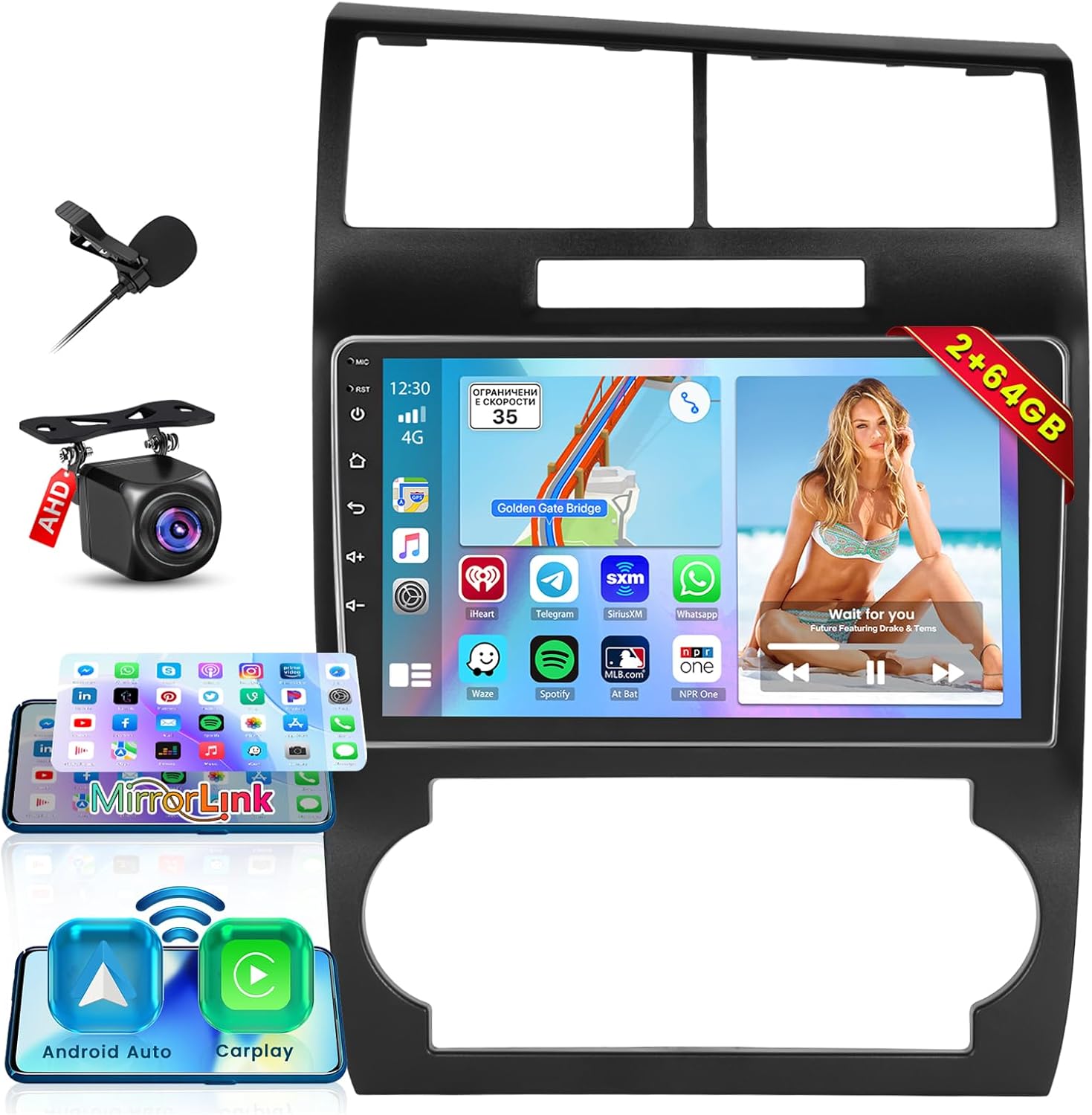 Roinvou 2+64G Radio for Dodge Charger Magnum 2005 2006 2007, 9 inch Touch Screen for Charger Magnum Android 13 Car Stereo with Wireless Carplay Android Auto Bluetooth GPS WiFi FM RDS