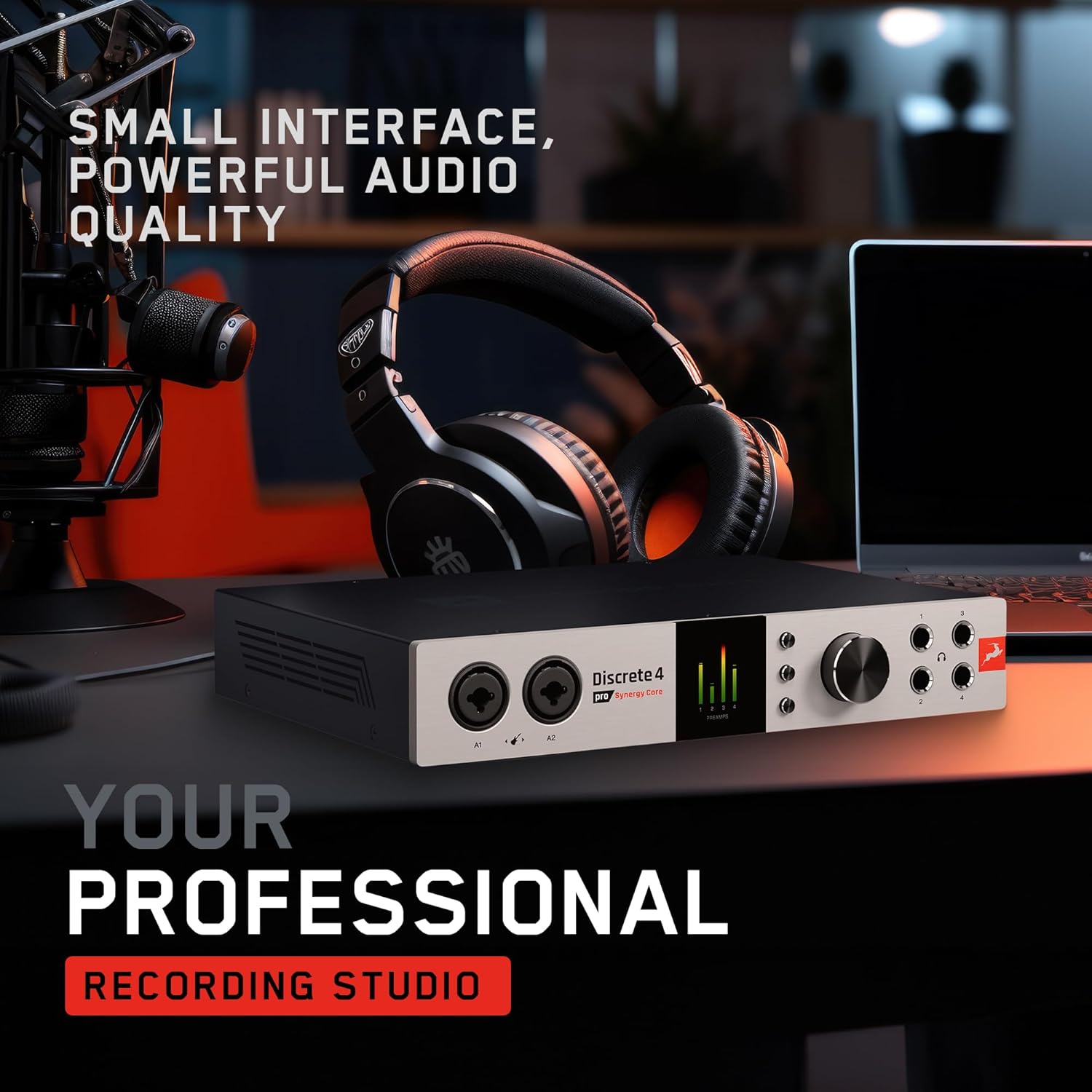 Antelope Audio Discrete 4 Pro Synergy Core Desktop 14x20 Audio Interface - Thunderbolt 3 & USB 2.0 4 Channel Microphone Preamp Recording, Streaming Studio Audio Interface w/Onboard Real-Time Effects