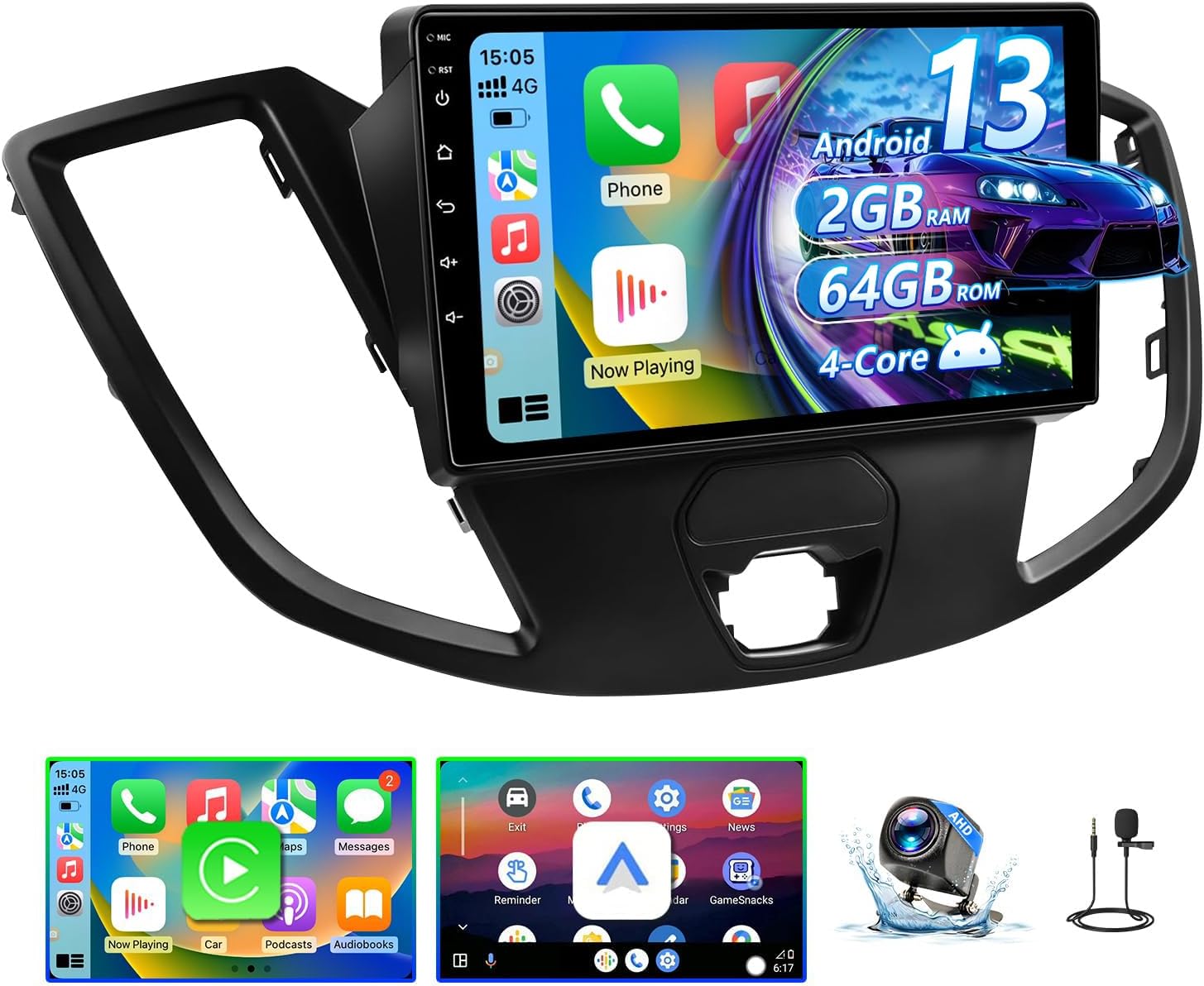 Car Radio Stereo Compatible with Ford Transit 2013 2014 2015 2016 2017 2018 2019, Android 13 IPS Touchscreen Support Bluetooth/Wireless CarPlay Android Auto/GPS/FM/MirrorLink/Backup Camera(9 Inch)