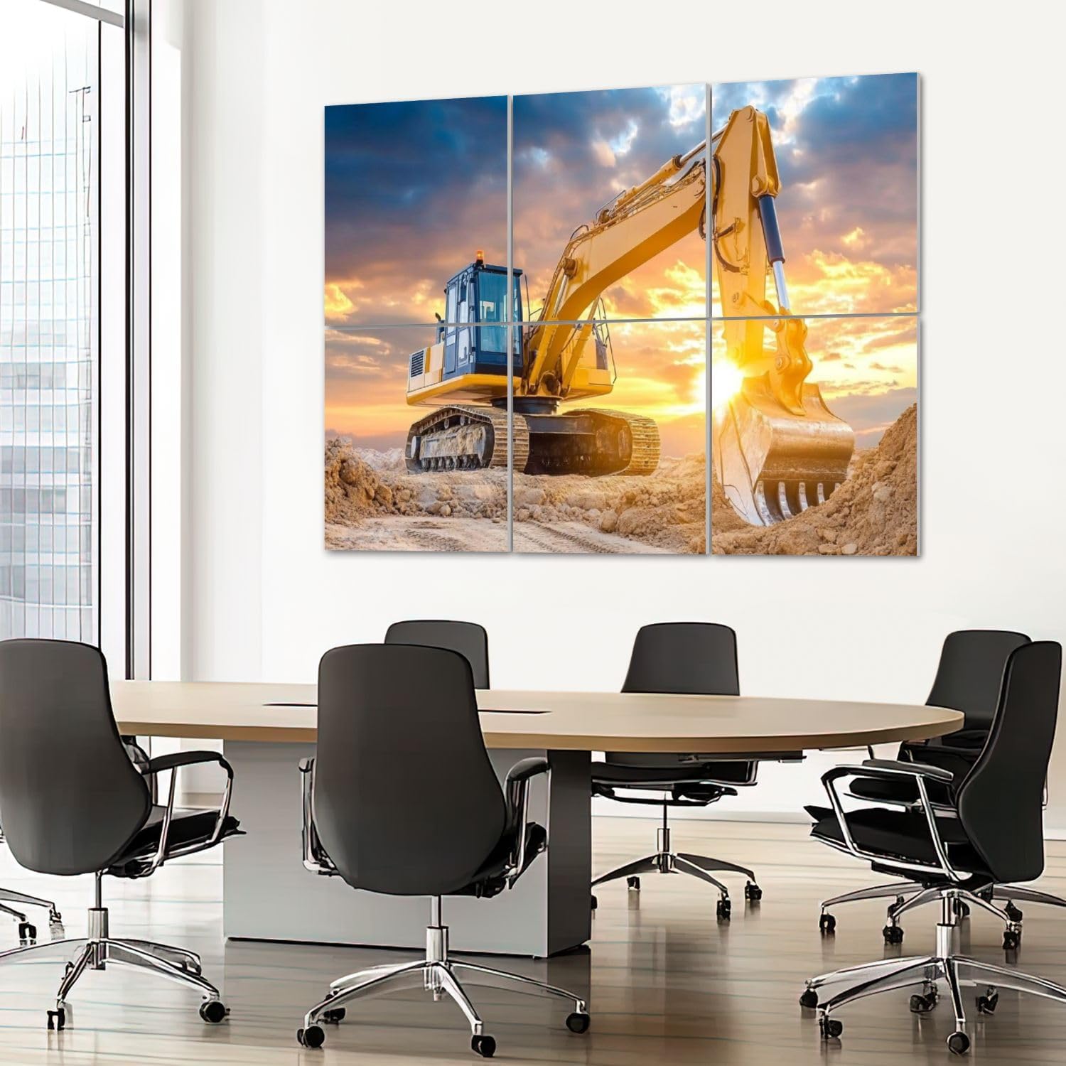 6 Pack Art Acoustic Panels Sound Absorbing Excavator Construction Site Setting Sun Sunset Dirt Pile Cloudy Sky Decorative Soundproof Wall Panels Self Adhesive for Recording Studios Office 72