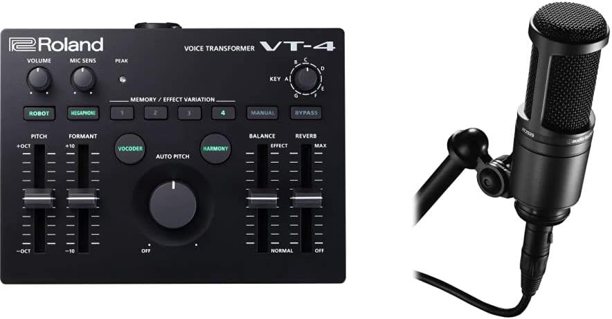 Roland VT-4 Vocal Transformer + Audio-Technica AT2020 Cardioid Condenser Studio XLR Microphone