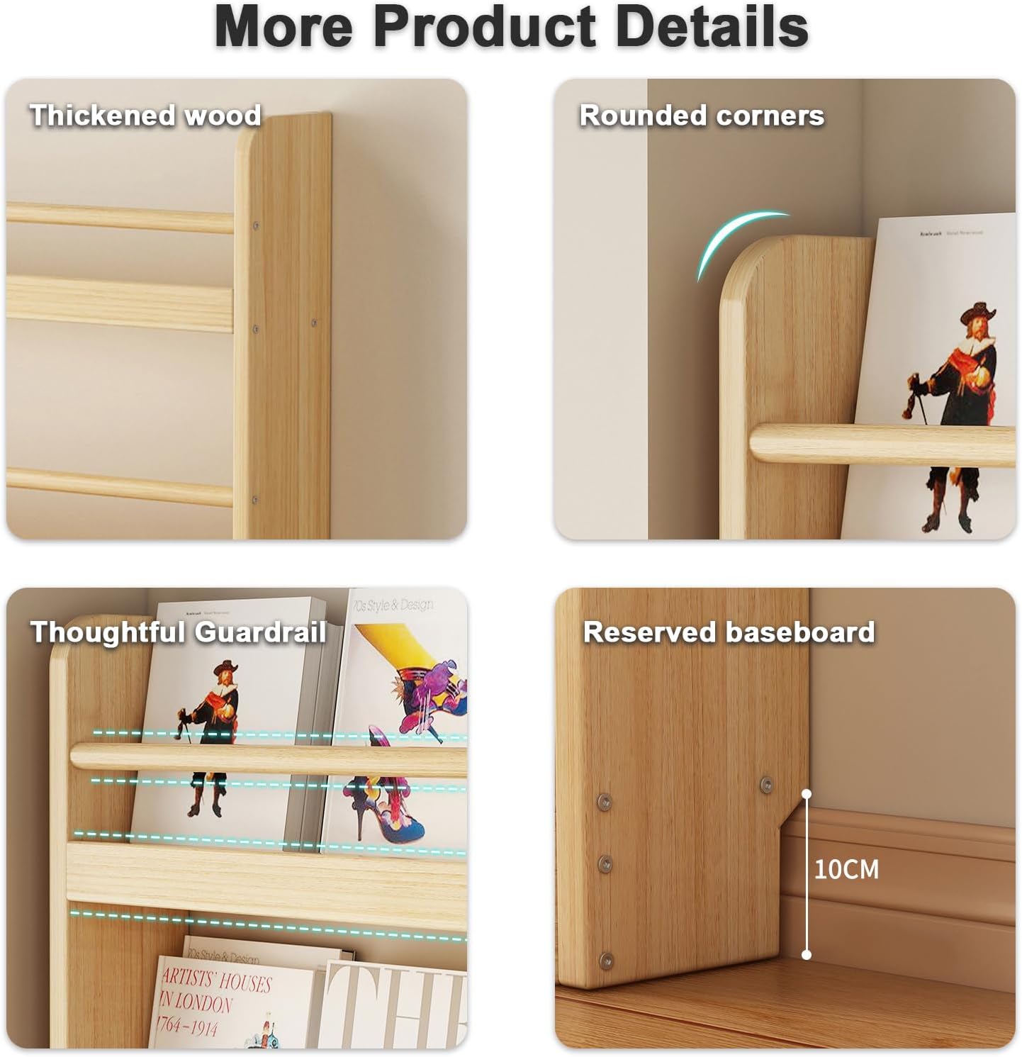 Behind The Door Bookshelf, 3-6 Tier Wooden Bookcases, Open Display Storage, Space-Saving, Wall Mount Shelf, for Books in Bedroom, Living Room 4F 100cm