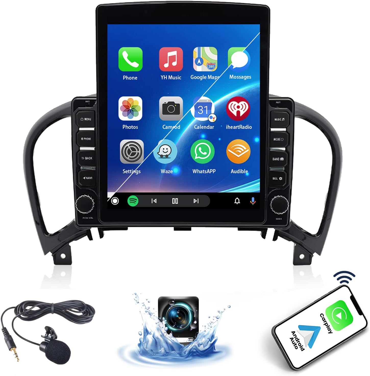 4+64G Android 14 Car Stereo Compatible with Nissan Juke 2010-2014 Radio Upgrade 9 Inch Touch Screen with Wireless Carplay Android Auto AHD Backup Camera Mirror Link GPS SWC WiFi FM