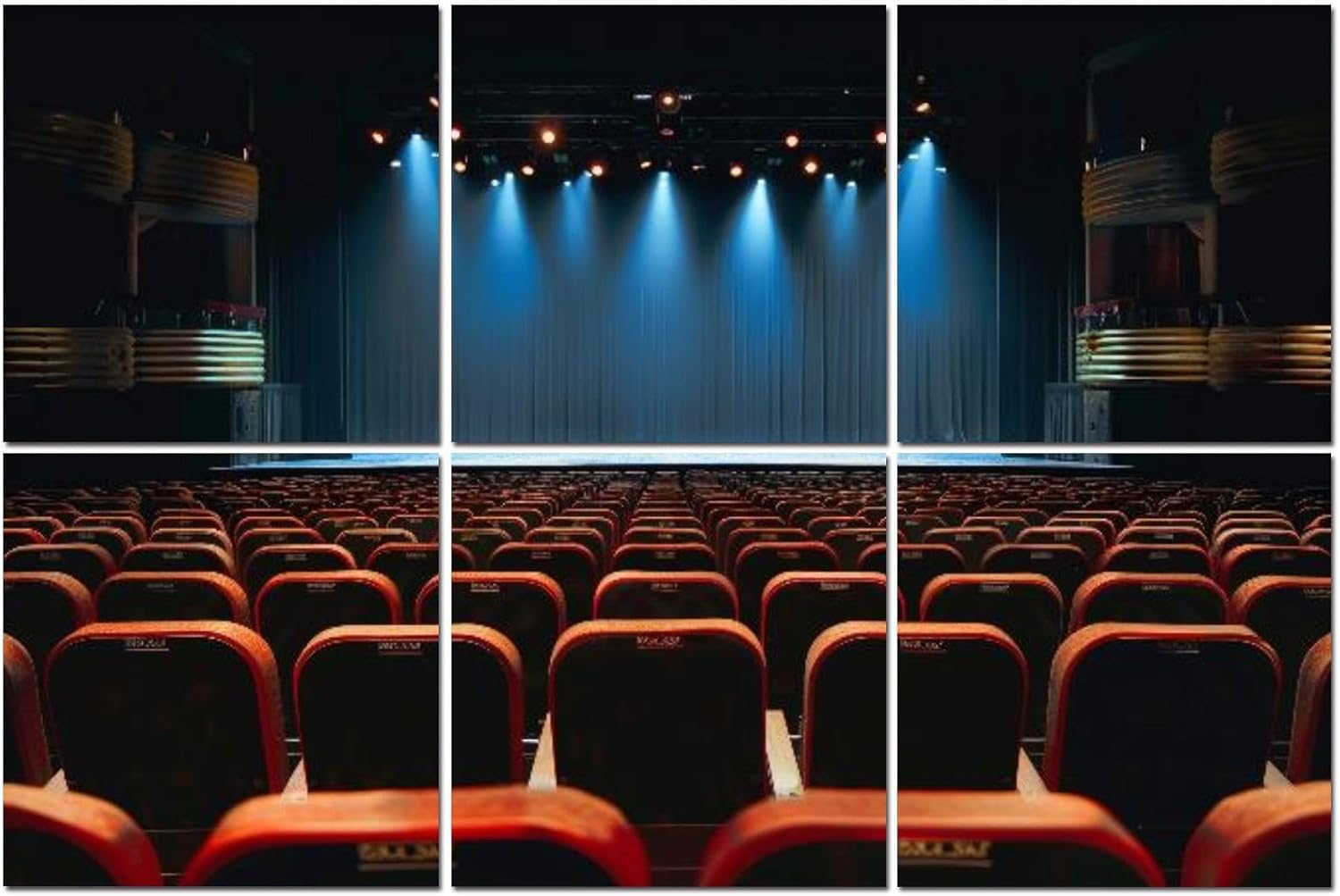 6 Pack Art Acoustic Panels empty vintage seat auditorium theater stage Soundproof Wall Panels, 48