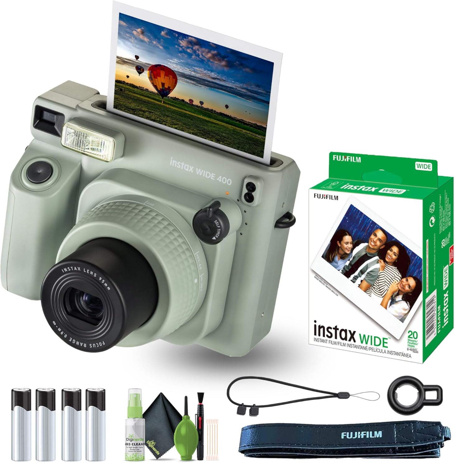 Fujifilm Instax Wide 400 Instant Film Camera Bundle with Fuji Instax Wide Instant Film Color Print (20 Sheets) + Lens Cleaning kit, Perfect Camera for Kids, Birthday Party, Wedding, Or Any Occasion