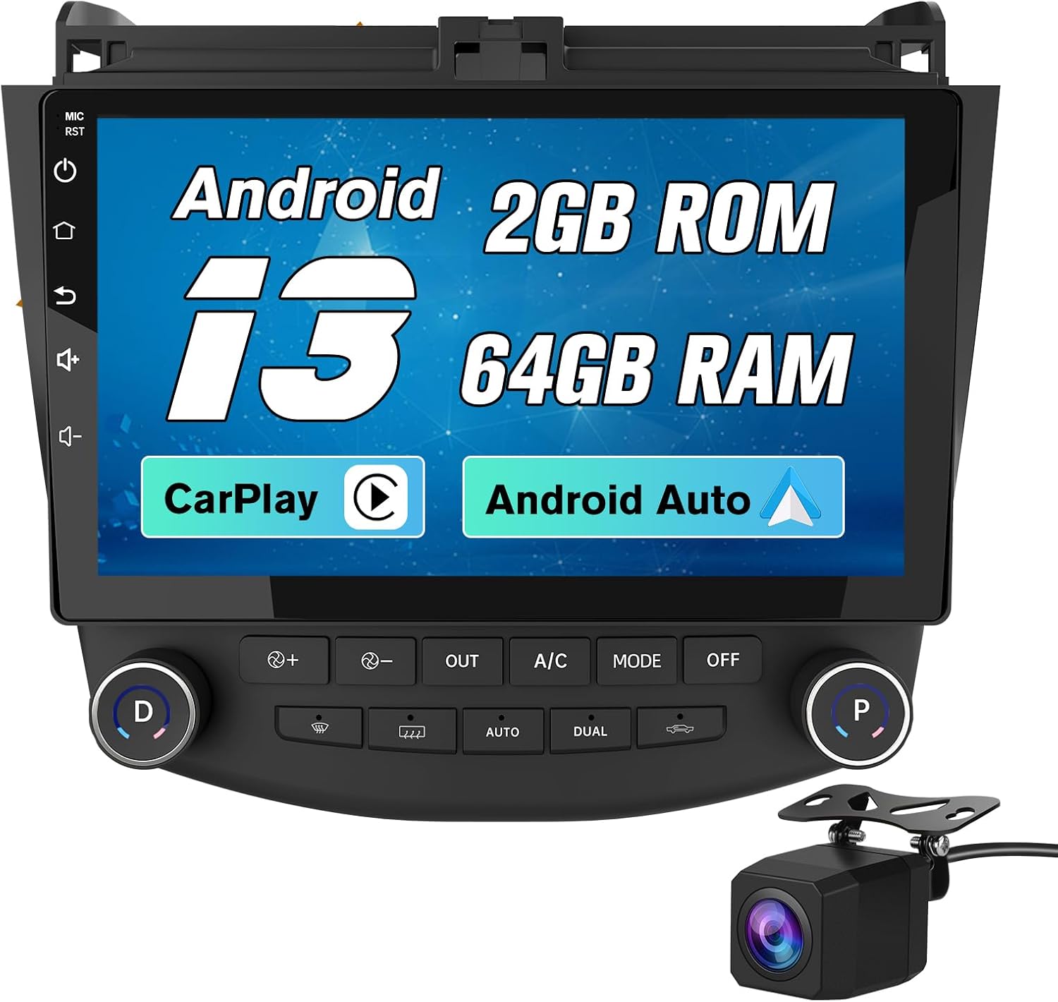 Car Radio Stereo for Honda Accord 7th 2003-2007 2GB RAM+64GB ROM Android 13 Radio Upgrade Replacement 10 Inch Touchscreen with CarPlay Android Auto with Bluetooth/GPS/FM/AM/Back Camera