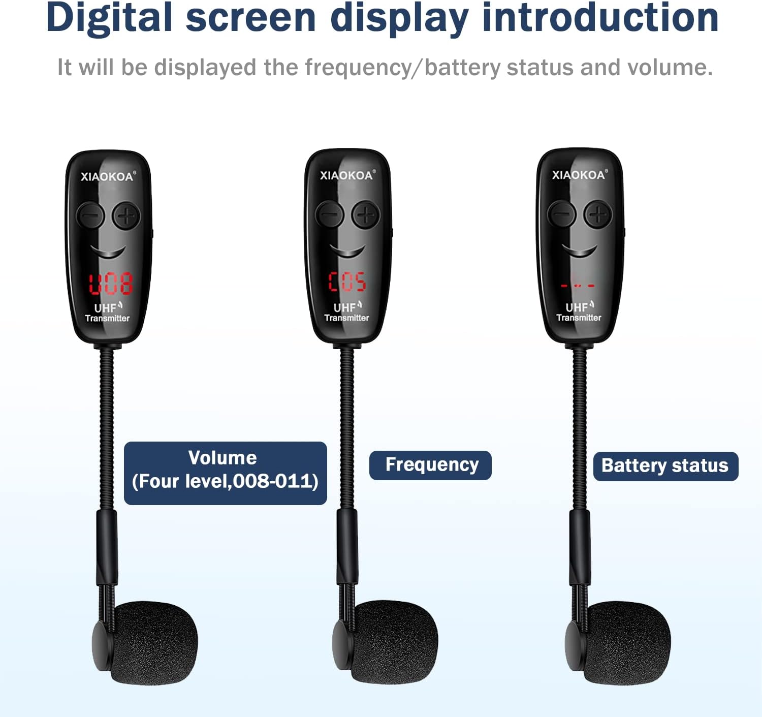 Wireless Saxophone Microphone, UHF Microphones for Sax, Charging Clip Mic with Digital Display, for Trumpet Tuba Trombone Cornet FrenchHorn Instrument Practice Teaching Street Bars Stage Performance