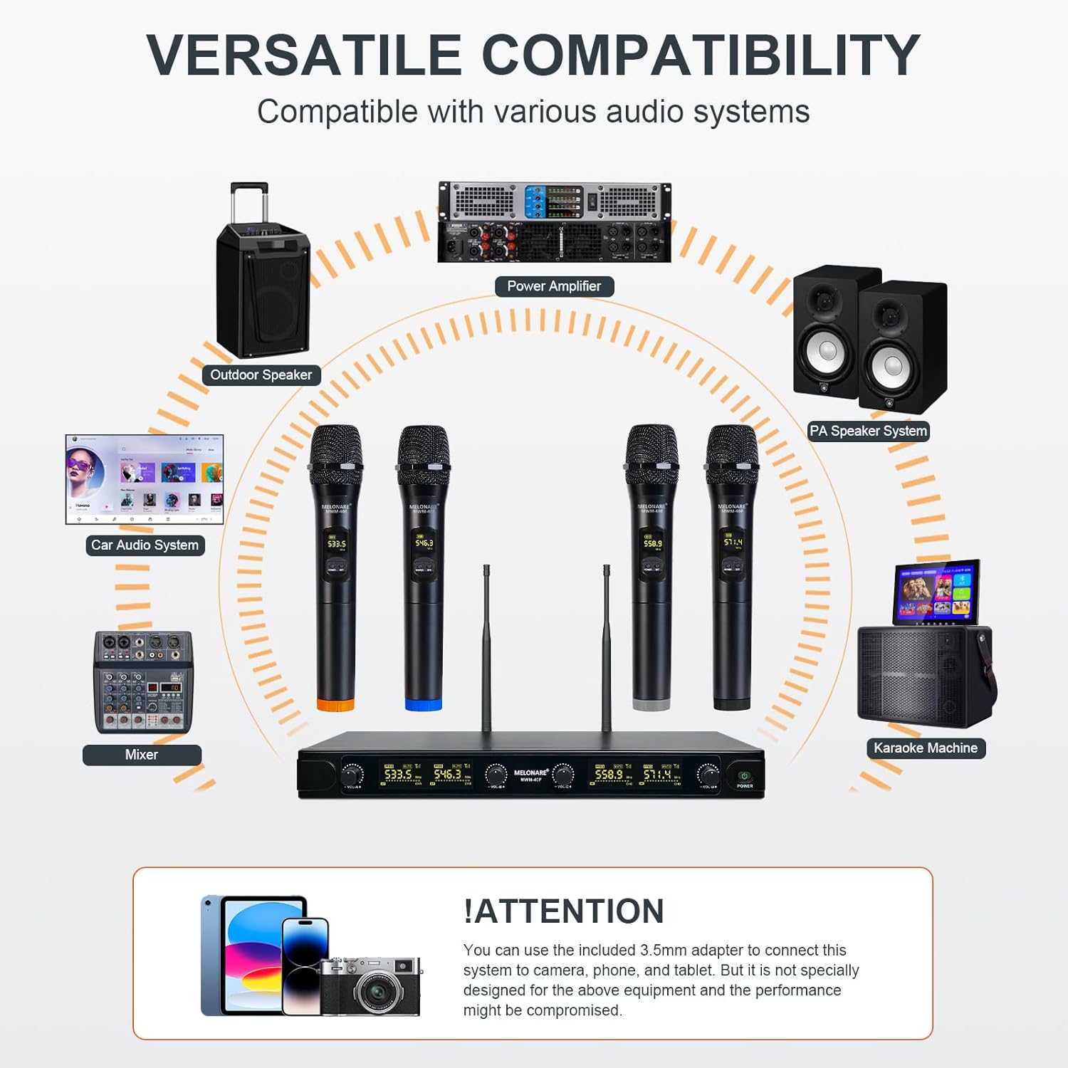 UHF Wireless Microphone System, Quad-Channel Wireless Mic Set w/ 4 Handheld Mics, 260 ft, 4X 25 Frequencies, Dynamic Microphones for Singing, Home Karaoke, DJ, Church, Wedding (MWM-40F)