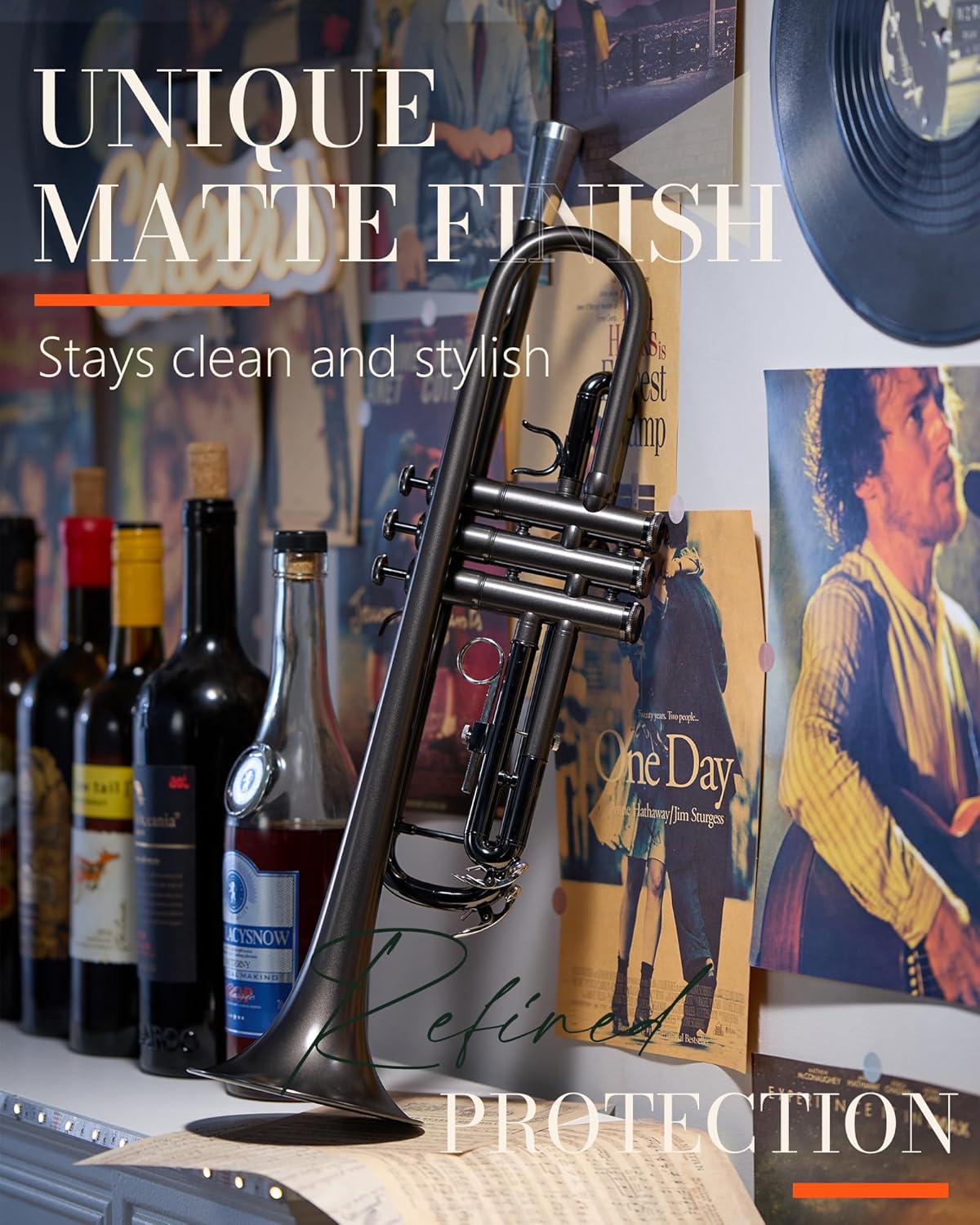 AKLOT Weighted Leadpipe Bb Trumpet: Electroplated Nickel Pistons, Brushed Matte Black, Leather Finger Guard, Weighted and Standard Trumpet Mouthpieces, Stylish Leather Case, Lesson Book (SNR-VirtOE)