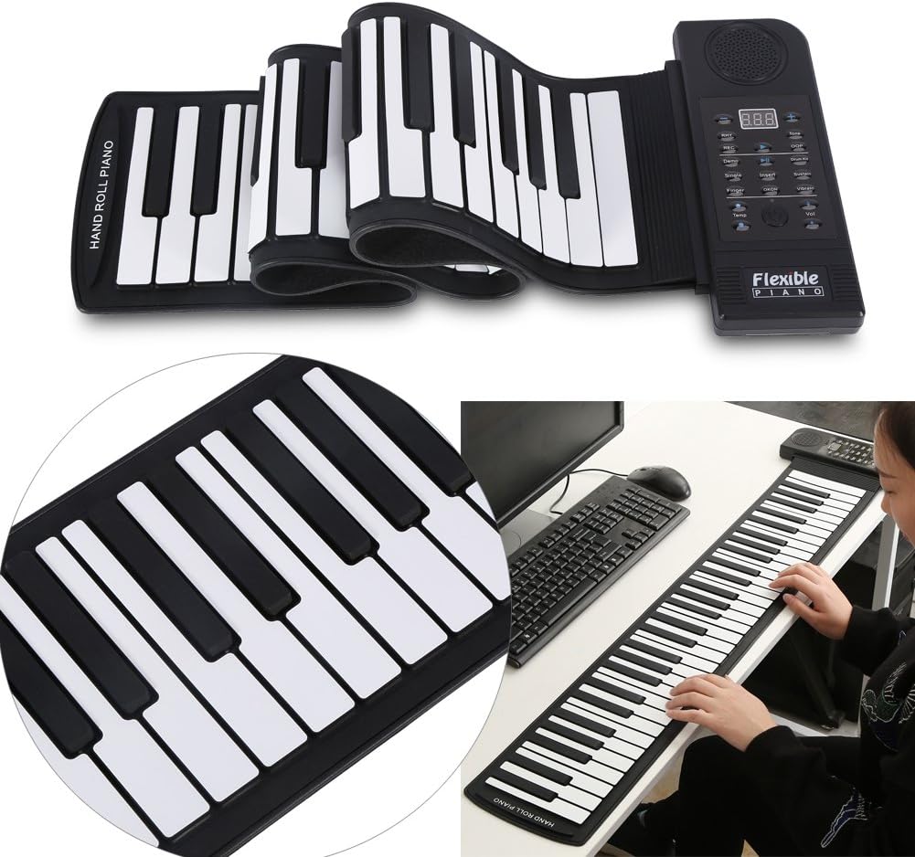Upgraded 61 Keys Roll Up Piano, New Portable Piano Soft Silicone Flexible Electronic Digital Music Keyboard Piano