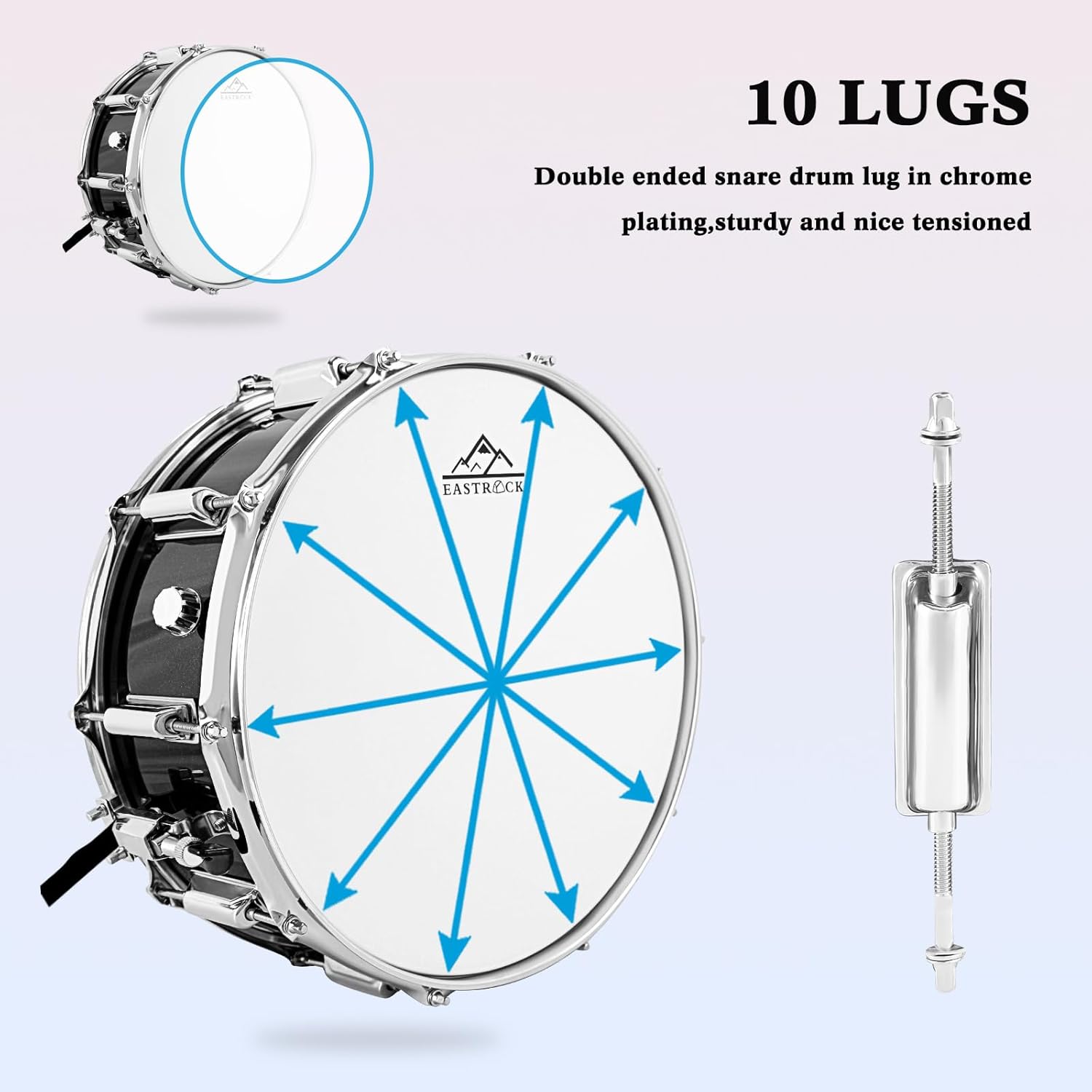 EASTROCK Snare Drum 14X5.5 Inches for Student Beginners with Gig Bag, Drumsticks, Drum Keys, Coated Material Drum Head, Black