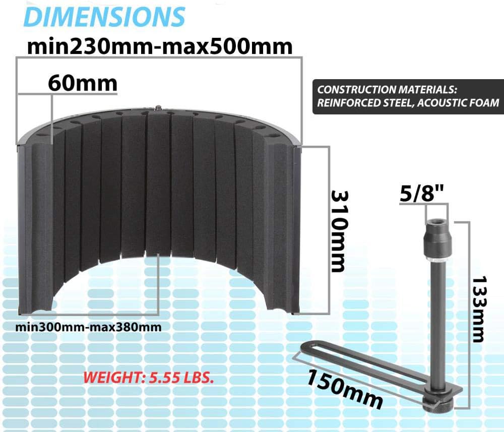 PyleUsa Mini Portable Vocal Recording Booth - Use with Standard Microphone,Isolation Noise Filter Reflection Shield for Studio Quality Audio - Dual Acoustic Foam Soundproof Panel PSMRS09 Black