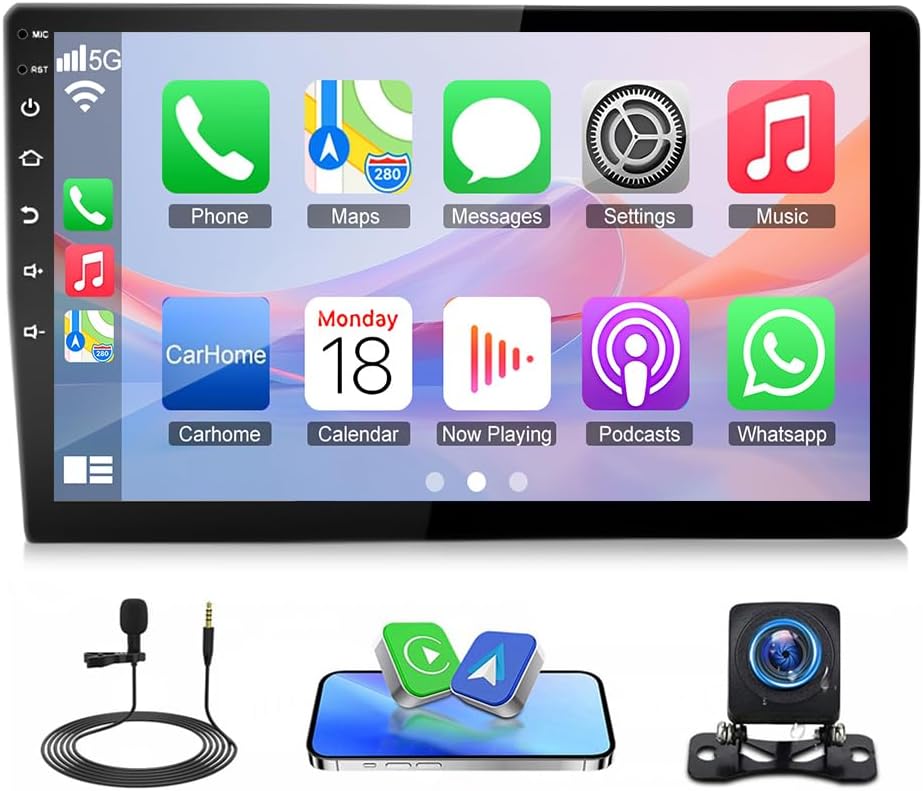 Car Stereo Radio Compatible for Chevy Tahoe 2013 with Carplay Android Auto GPS Navigation 10.1in Touchscreen Car Radio Player with Bluetooth Wifi FM/RDS SWC Mirror Link Split Screen + Backup Camera