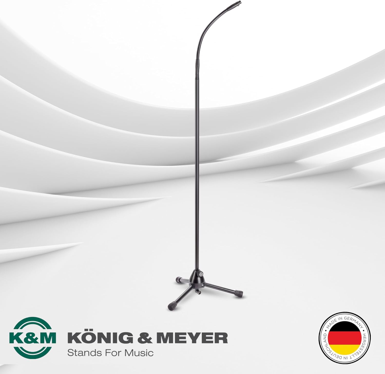 K&M Konig & Meyer XLR Microphone Stand with Gooseneck - Black Mic Stand for Studio, Stage or Rehearsal - Lightweight Boom Arm Made of Steel and Foldable Legs - 3.3kg