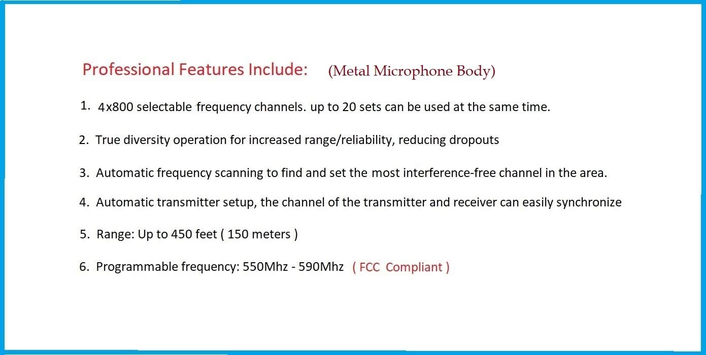 GTDaudio 4x800 Programmable Channel Frequency UHF Diversity Wireless Cordless Handheld Microphone Mic System