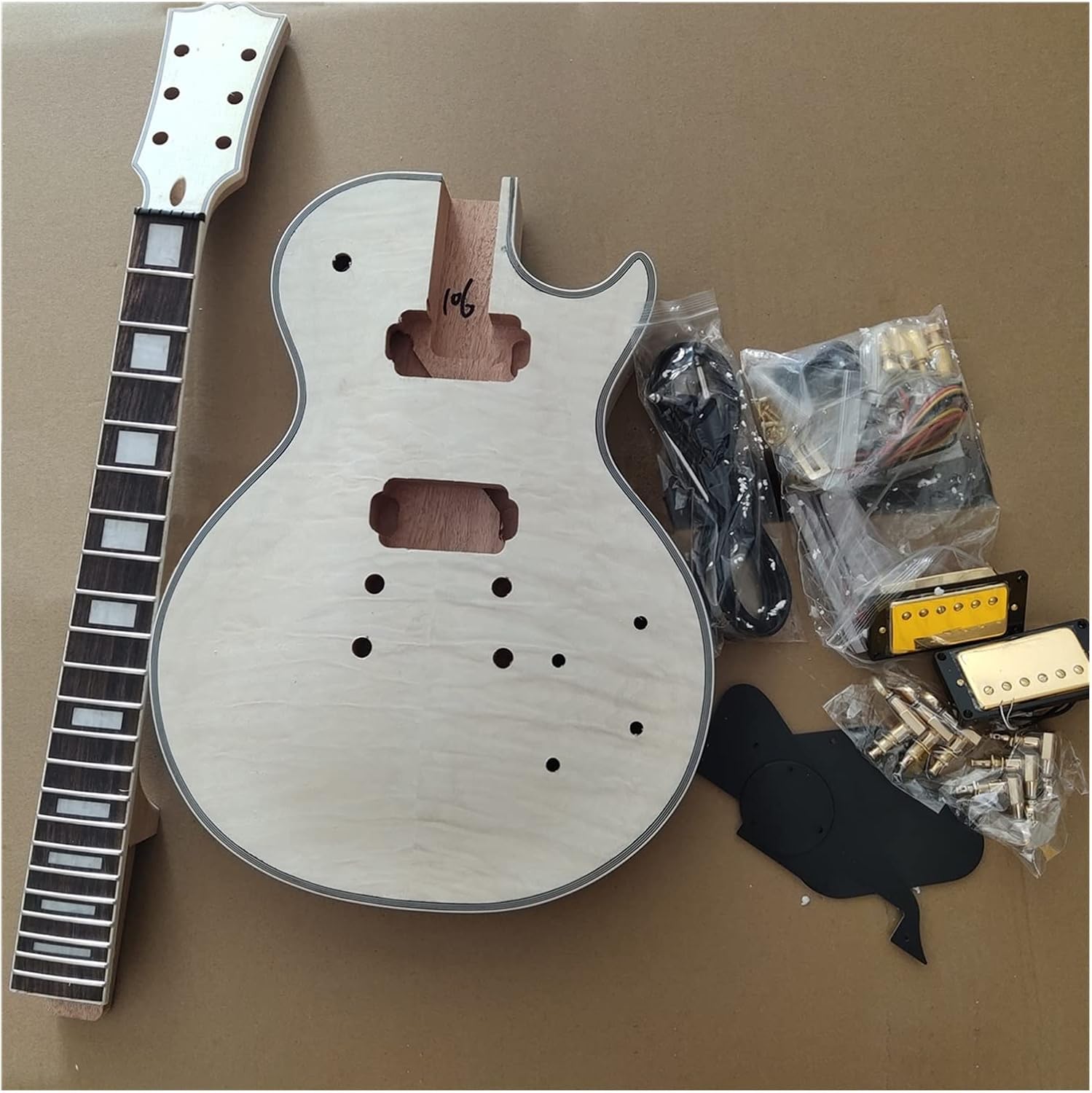 1 Set Unfinished Electric Guitar Neck and Body Guitar Kit DIY Part All Hardware Unfinished Guitar Set