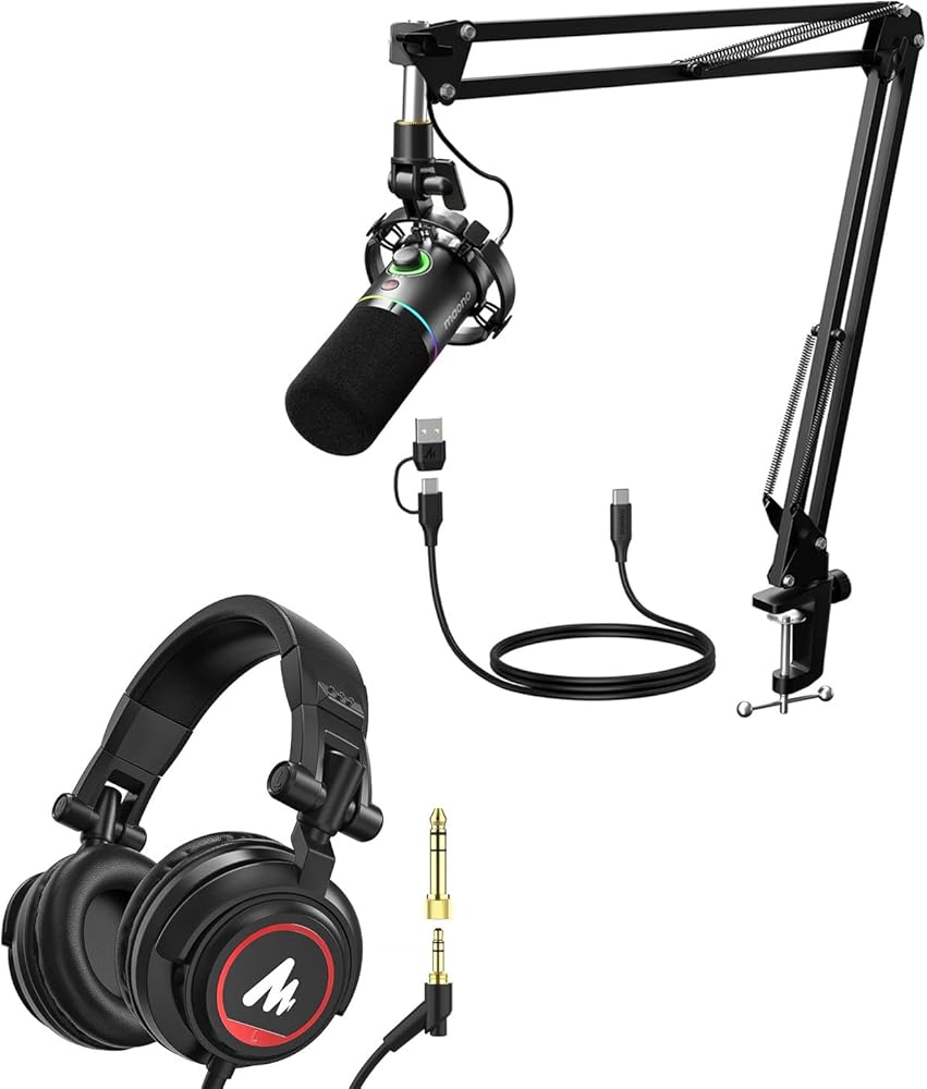 MAONO Gaming Dynamic Podcast Equipment: Dynamic Mic and 3.5 mm Monitor Headphones for Gamer, Youtuber, Podcaster