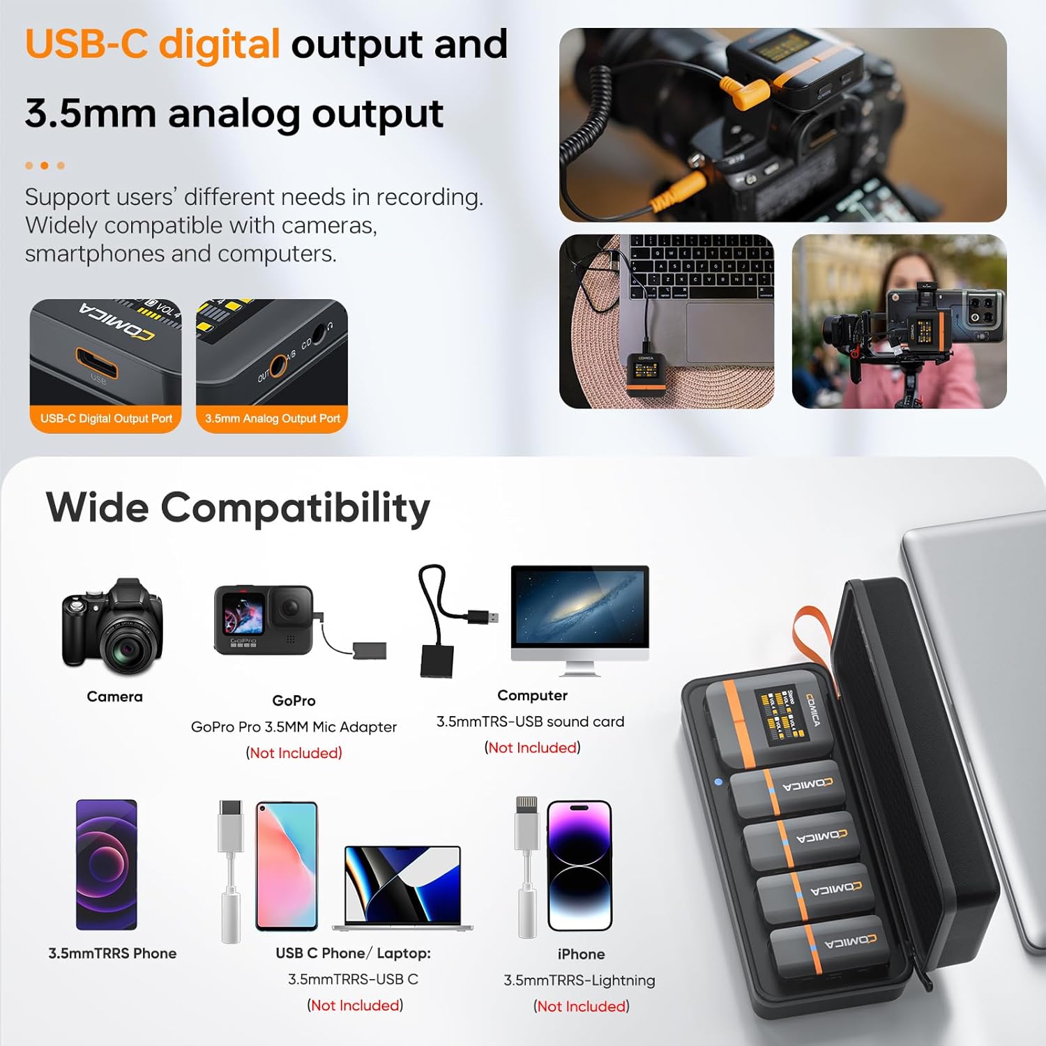 COMICA Vimo Q 4 Channel Wireless Lavalier Microphone System with Noise Reduction, 4 Audio Tracks Output, 656ft Range, Wireless Mic for Cameras iPhone Android,Wedding/Video Recording/Livestream