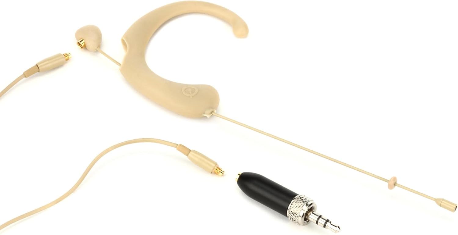 DA12 BE Omnidirectional Headworn Headset Microphone for Speaking or Singing - Bundle Includes SEL Adapter for Sennheiser Wireless, Windscreens, Tie Clip and Case - Beige