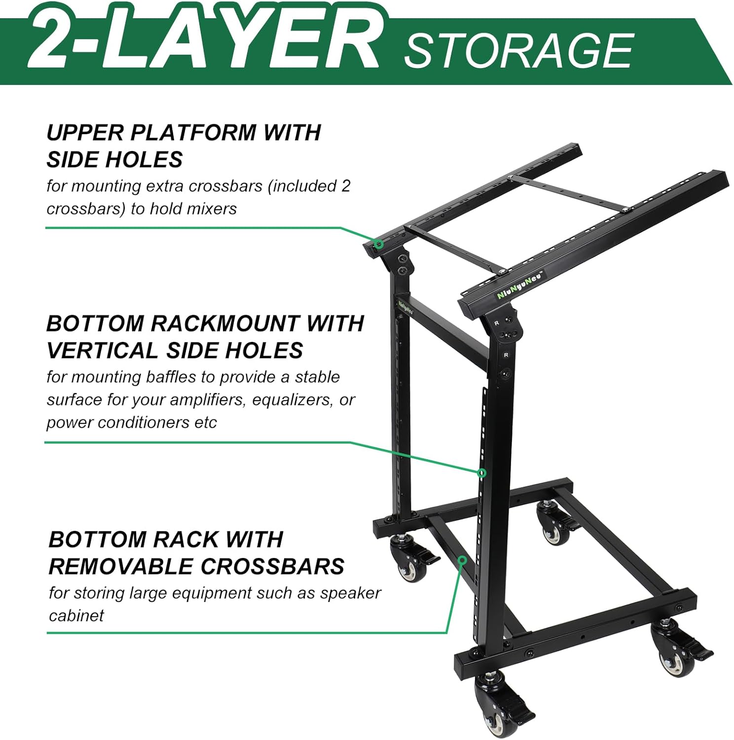 12U DJ Mixer Stand Rack Mount Rolling Stand Stage Cart Adjustable Rack Mount for Music Studio Booth Pro Audio Recording Cabinet Stage Equipment