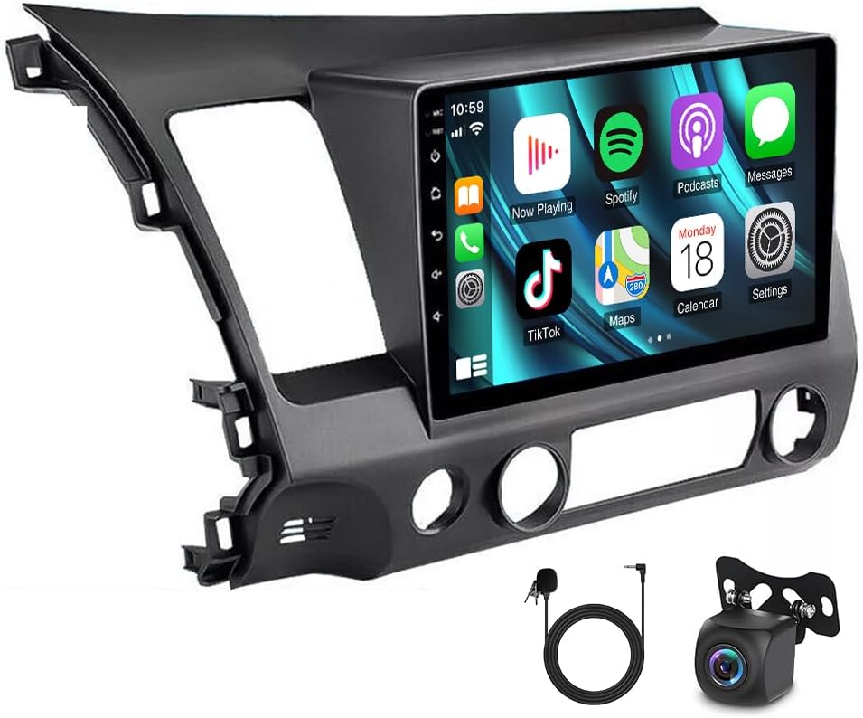 10inch Car Stereo Radio for Honda Civic 2006-2011 with Wireless Carplay Android Auto Radio,1080P Touch Screen WiFi GPS Navigation AHD Backup Camera FM RDS Radio Receiver EQ SWC,2G+32G
