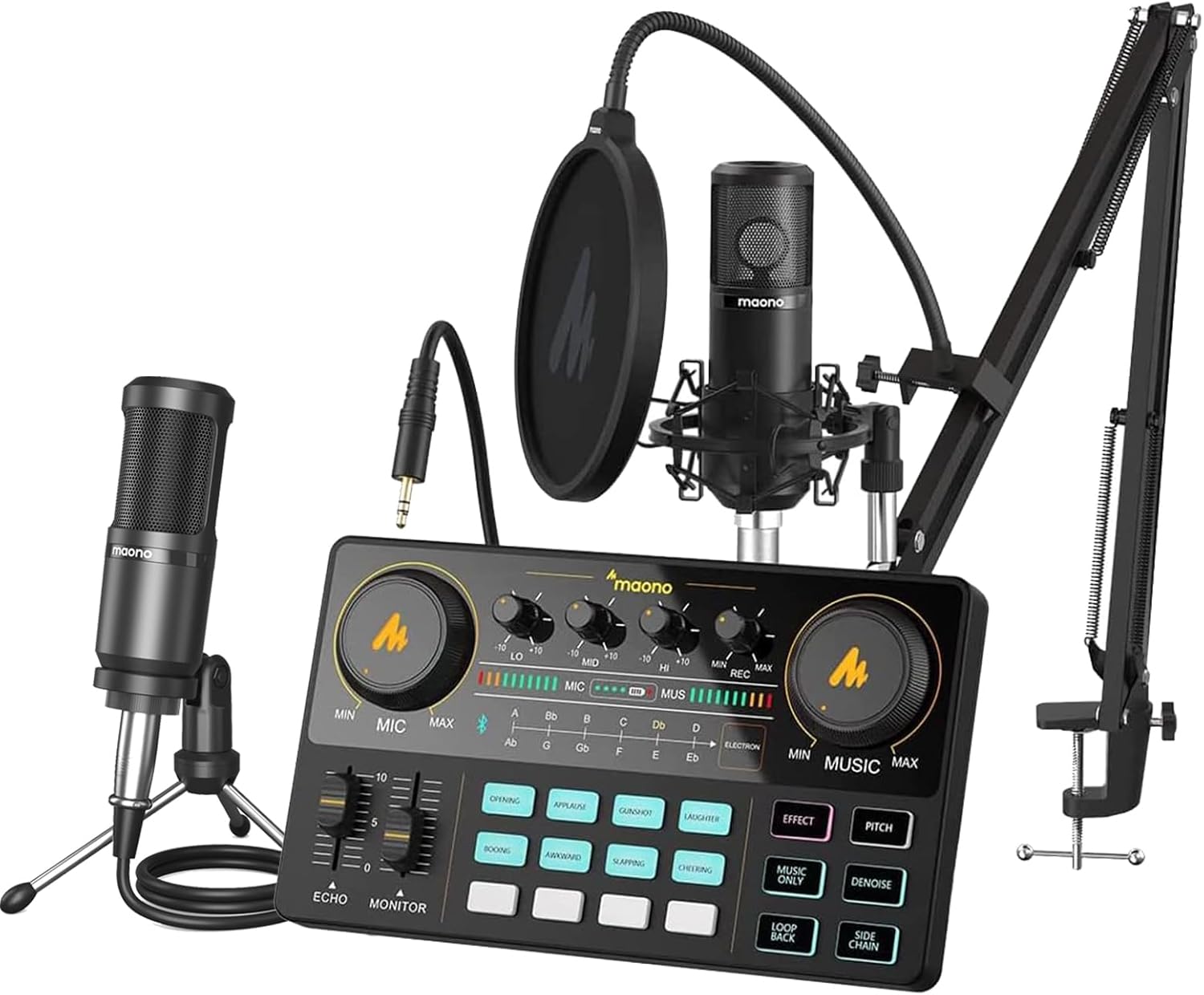 MAONO Podcast Equipment Bundle Audio mixer All-in-One Podcast Production Studio with 3.5mm Microphone for Live Streaming, Podcast Recording, PC, Smartphone, DJ MaonoCaster Lite
