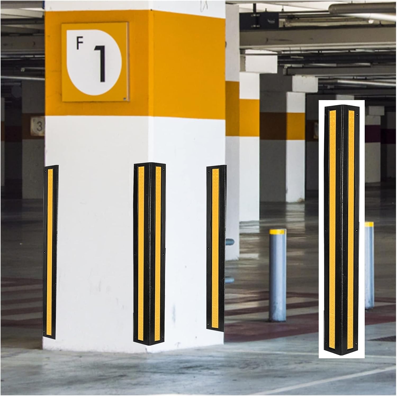 Rubber Corner Protector Car Parking Protector Wall Corner Guard for Parking Garages,Reflective Wall Corner Protector with Yellow Strips,1cm Thick Workshops Garages Wall Corner Guards,5 Sizes