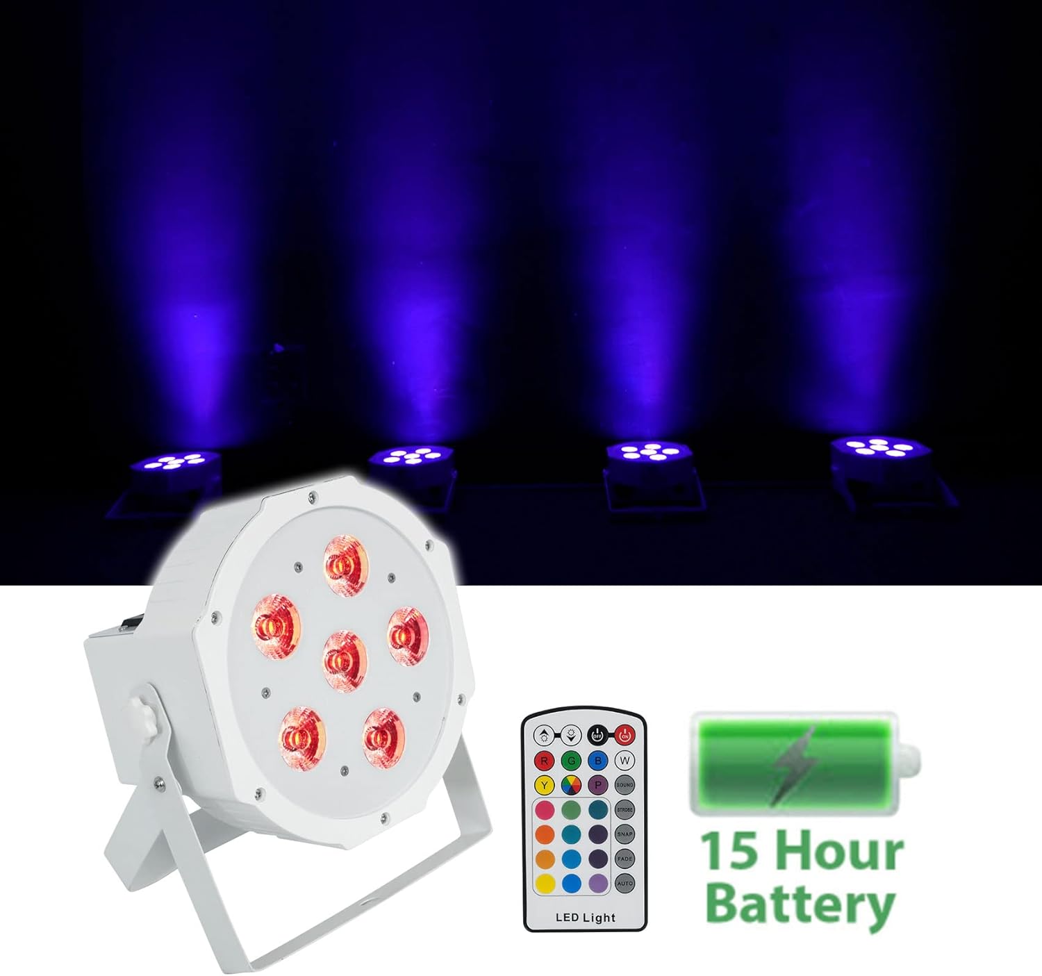 4 Rockville Battery PAR 6RF White Rechargeable Wireless DMX Lights+Remotes+Bags