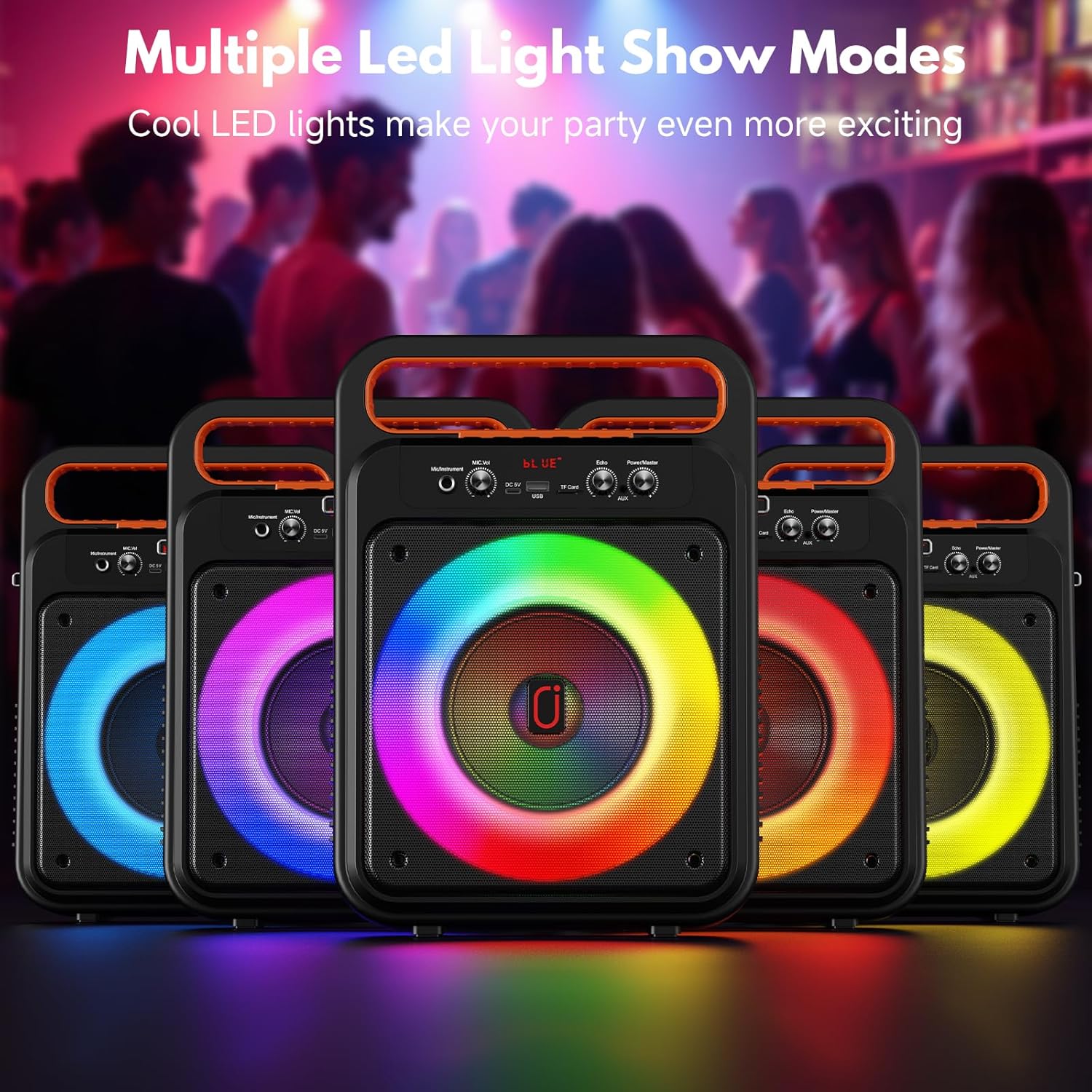 JYX Karaoke Machine with 2 Wireless Microphones, Portable Bluetooth Karaoke Speaker for Adults, PA System Speaker with LED Lights Support REC/USB/AUX/TF for Outdoors Home Party (MS79)