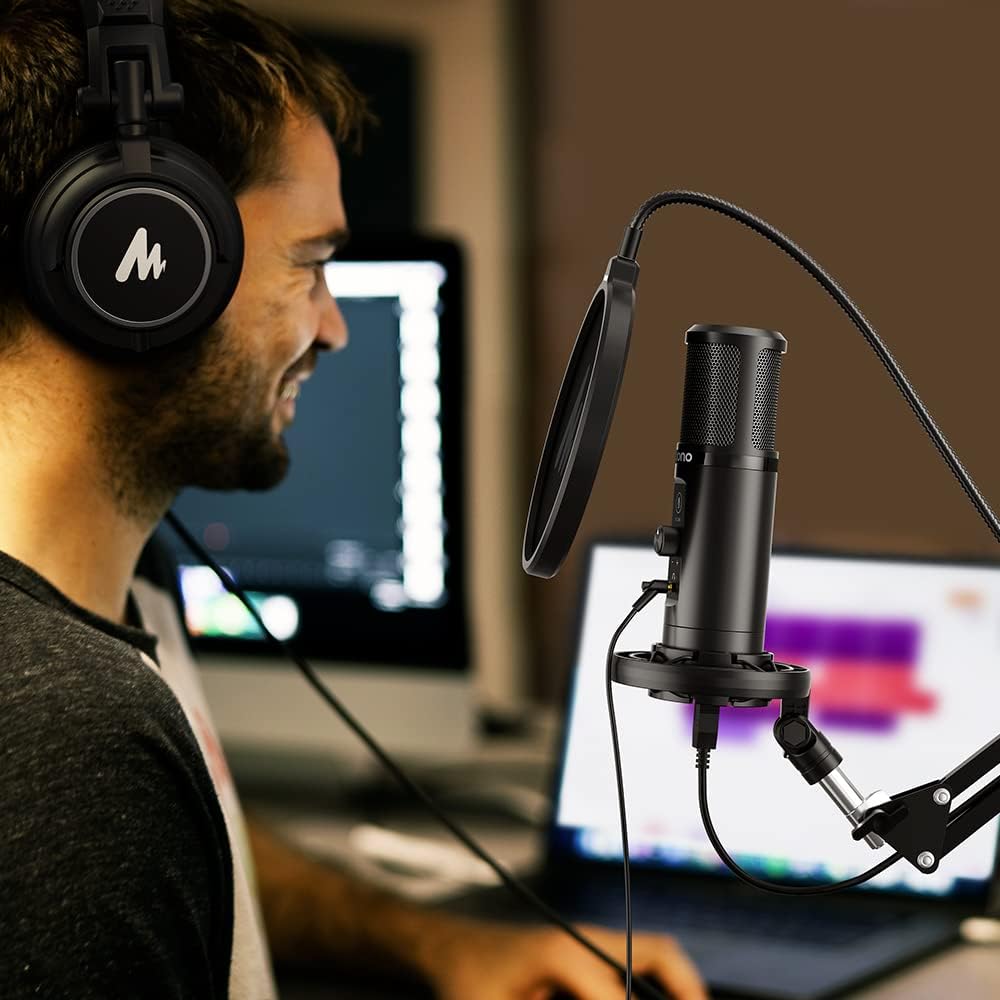 MAONO USB Microphone for PC, Professional Computer Condenser Mic with Mute, Mic Gain, Zero Latency Monitoring, Boom Arm for Studio, Podcast, Gaming, Streaming, Recording, Twitch, YouTube PM422