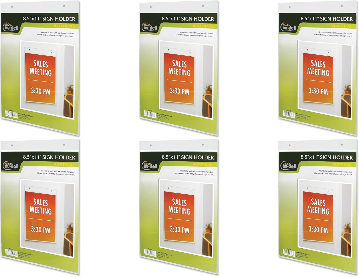 Nu-Dell 8.5 x 11 Inches Vertical Wall Mount Sign Holder, Clear, 6 Packs