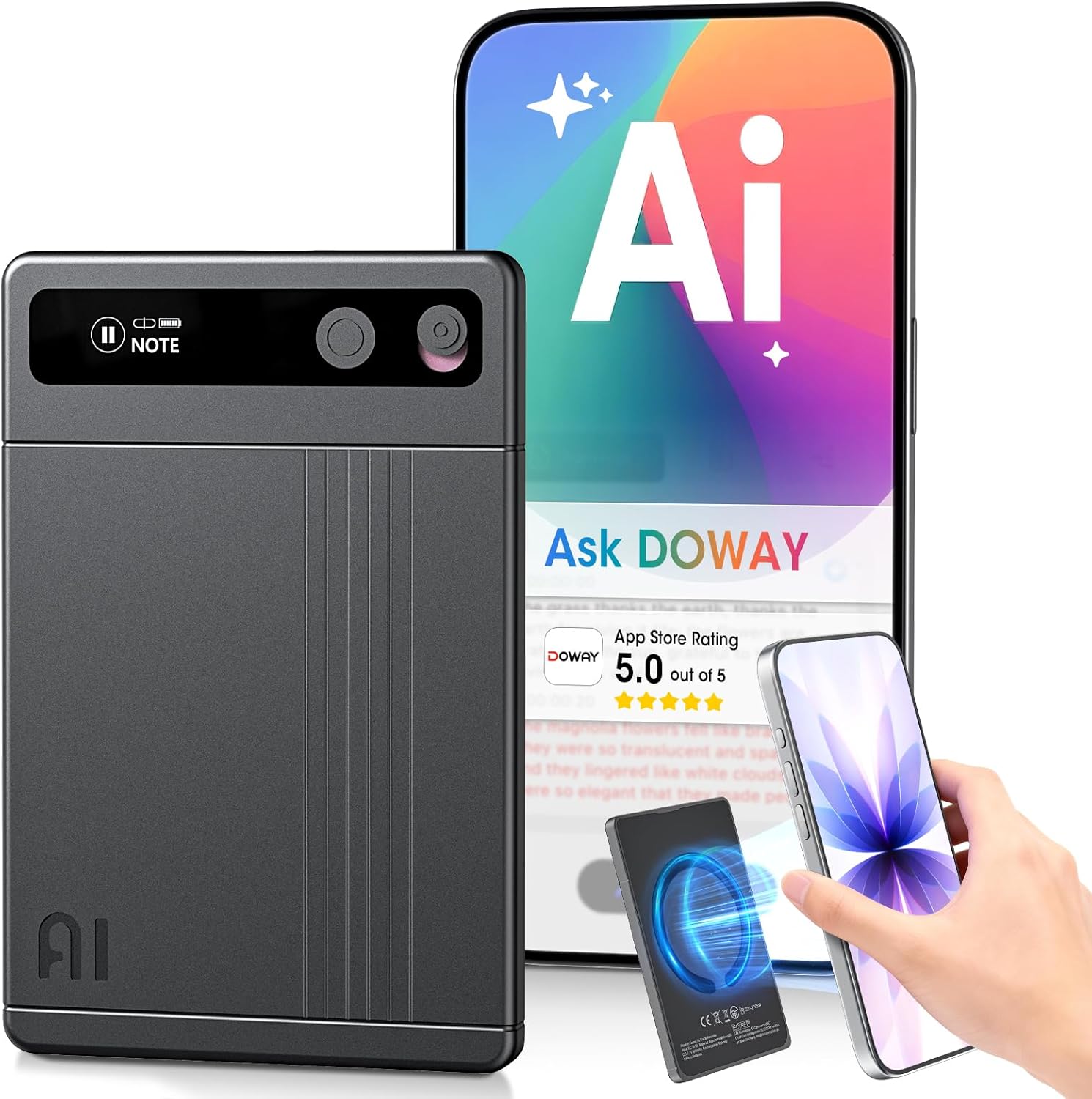 AI Voice Recorder - AI Note Taking Device with Transcribe & Summarize, Support 118 Languages, 64GB APP Control, AI Noise Cancellation, Clear Audio Recorder for Lectures, Meetings, Calls