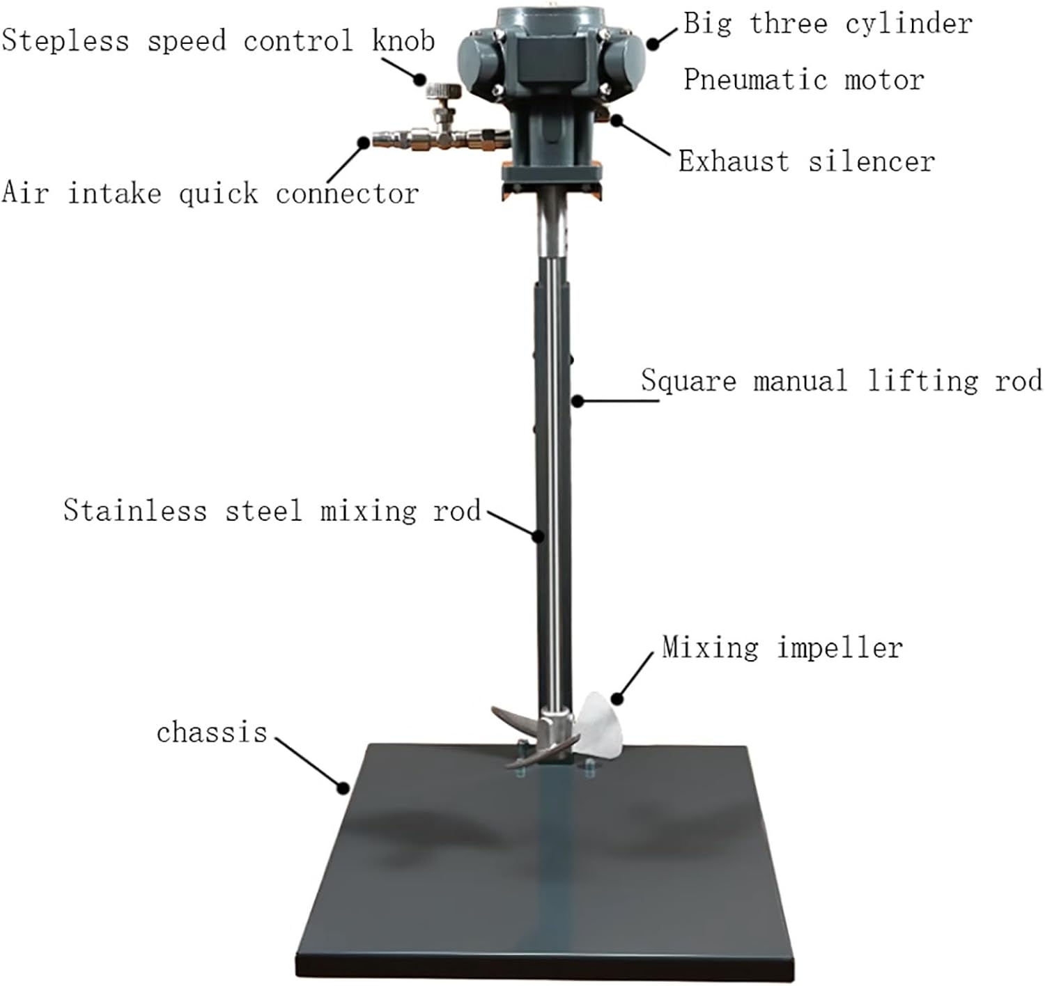 Pneumatic Paint Mixer, 5 Gallon 1/8HP Air Agitator, Paint Mix Machine with Stand, Height Adjustable, Mix Tool for Viscous Liquid Ink Dye(Stainless Steel Blade)