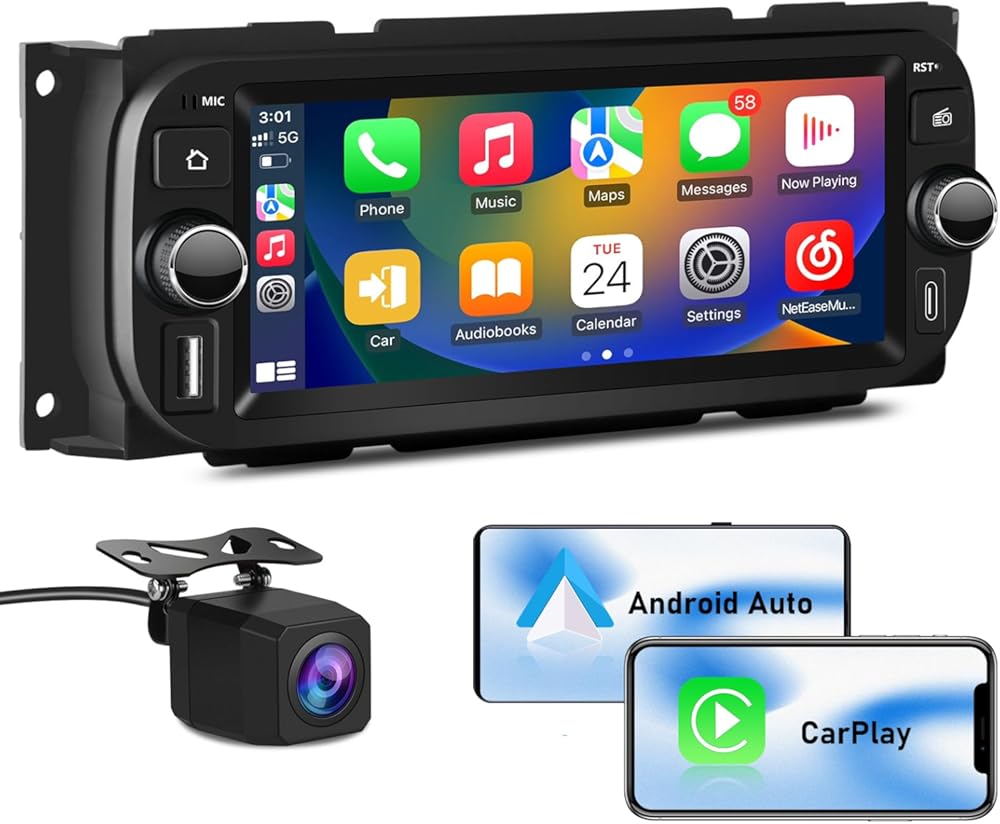 AWESAFE [2GB+64GB] Car Stereo for Jeep Wrangler 2003-2006 Dodge RAM 2002-2005, Touch Screen Carplay Radio with WiFi GPS AM FM CarPlay Android Auto
