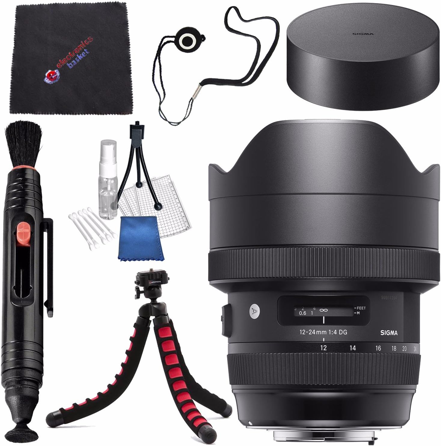 Sigma 12-24mm f/4 DG HSM Art Lens for Canon EF #205954 + Lens Pen Cleaner + Microfiber Cleaning Cloth + Lens Capkeeper + Deluxe Cleaning Kit + Flexible Tripod Bundle (International Model No Warranty)