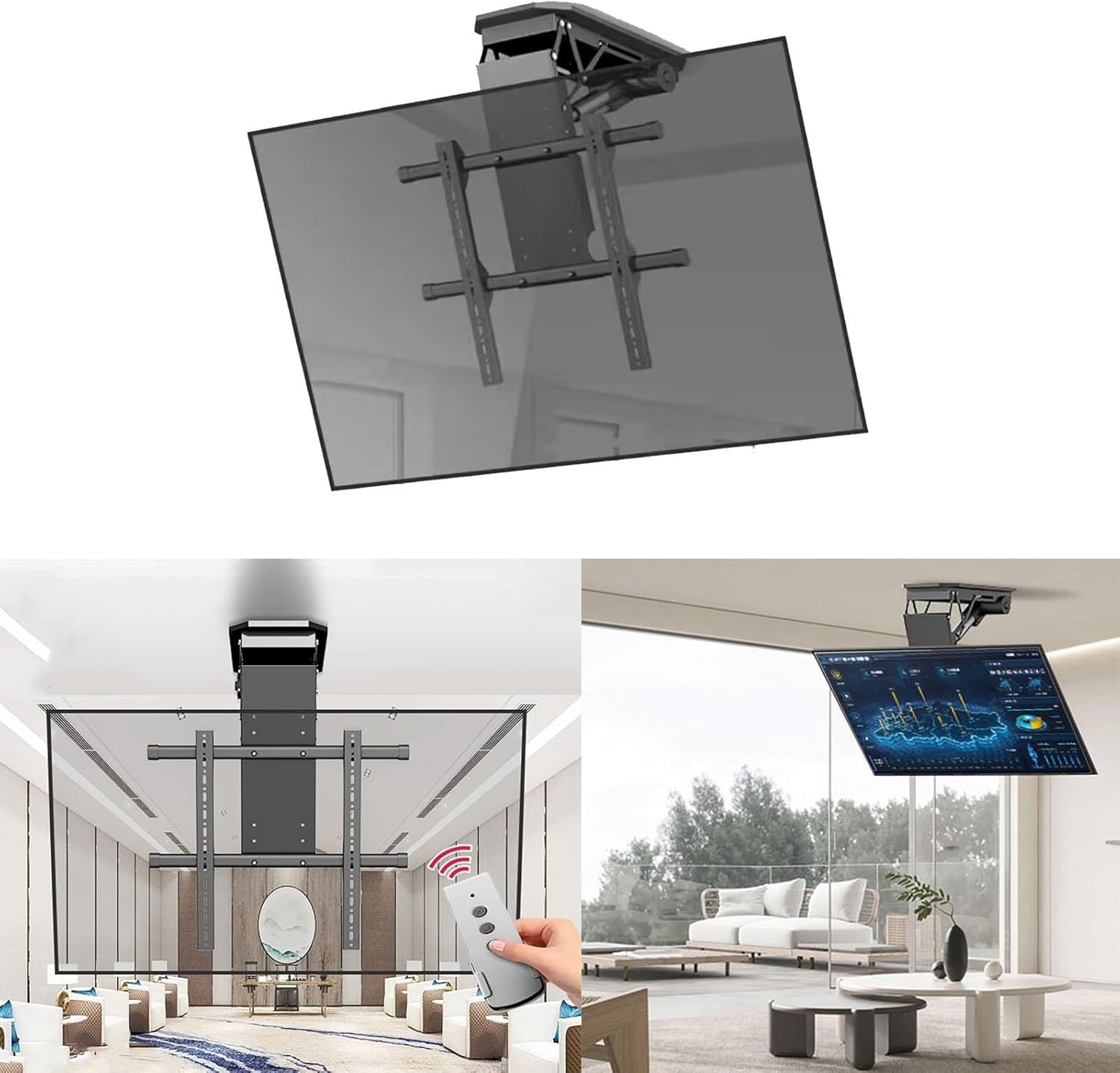 0-85° Flip Down Motorized Tv Mount - TV Wall Mount Motorized Ceiling TV Mount, Hidden Drop Down TV Lift, Monitor Bracket, Remote Control Electric Mounting Bracket, Fits 50-90 Inch TV