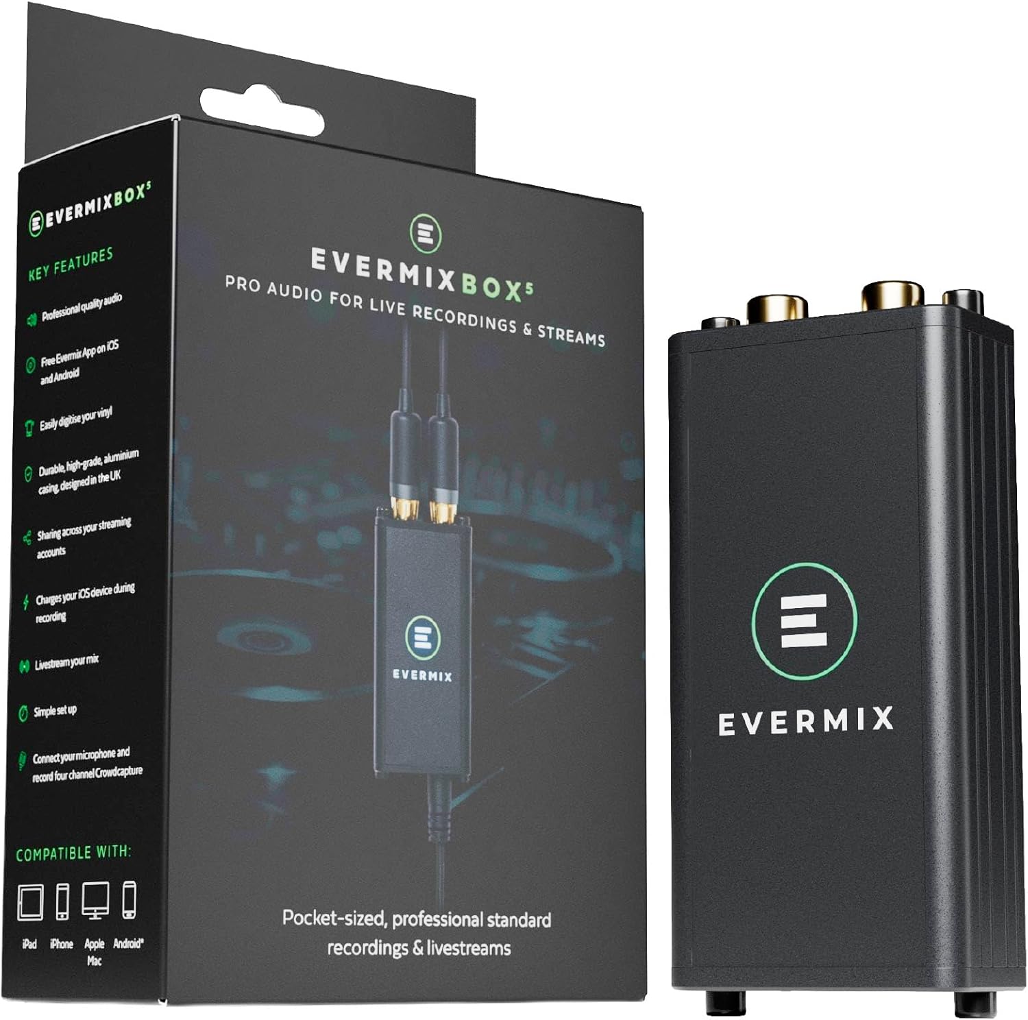 EvermixBox5 DJ Audio Interface – Record & Livestream DJ Sets, iOS & Android Compatible