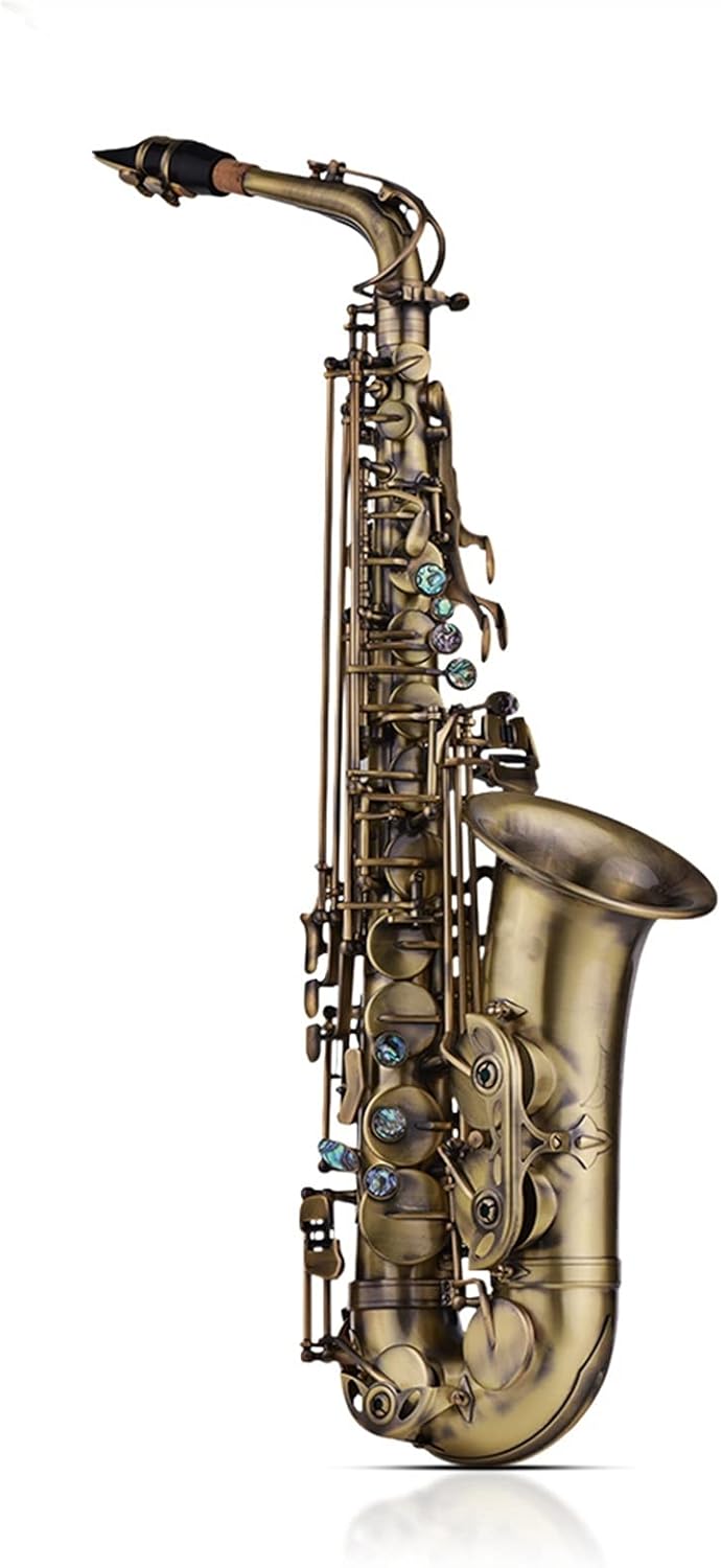 Saxophone Set High Grade Antique Finish EB E-Flat Alto Saxophone Sax Shell Key Carve Pattern Woodwind Instrument with Padded Carry Saxophones Student