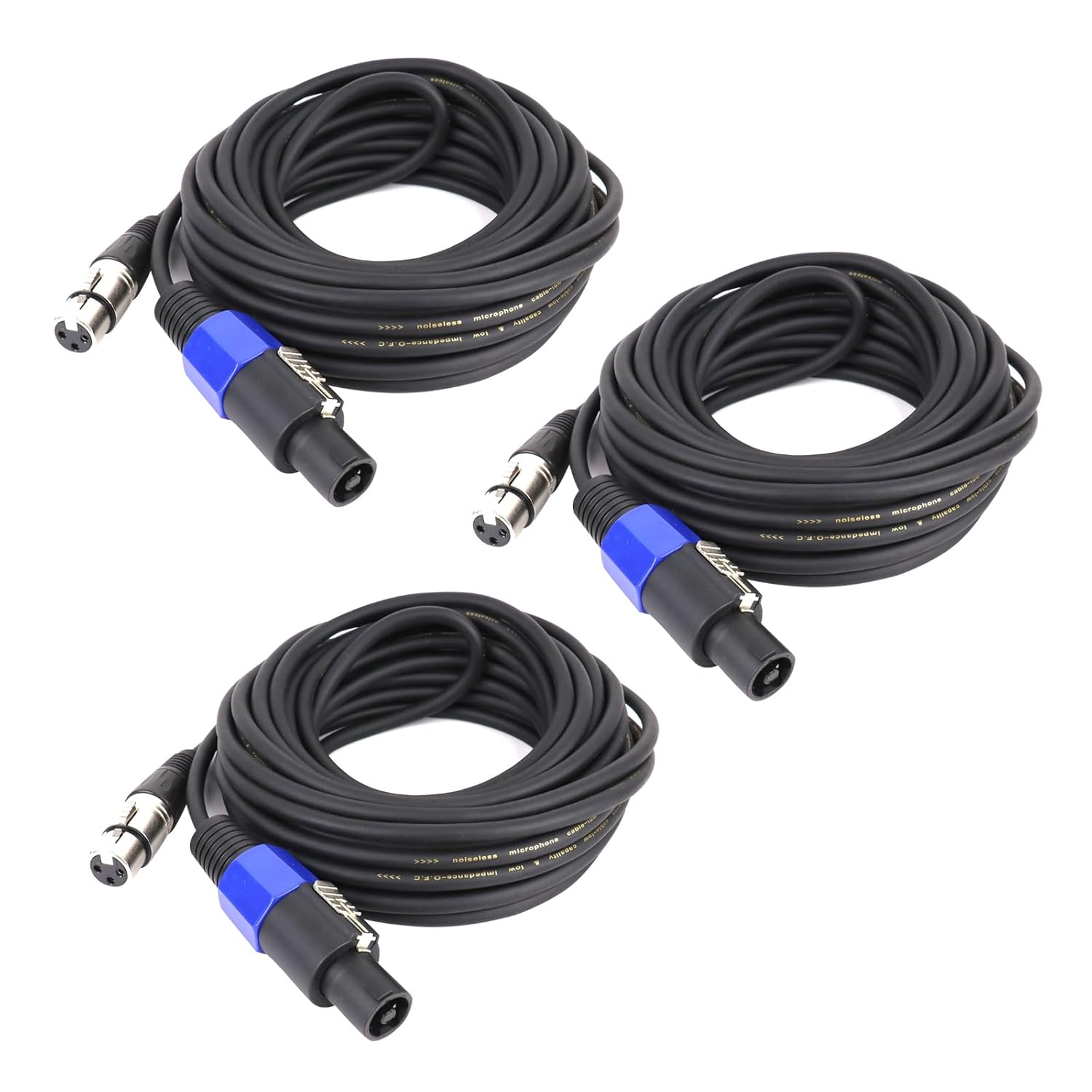 30 Feet Pack of 3 Speakon to XLR Cable - 3 Packs 30ft. Speak-ON Type Male Plug to 3 Pole XLR Female Audio Jack Extension Wire - Compatible Studio Stage Microphone Recording Wiring