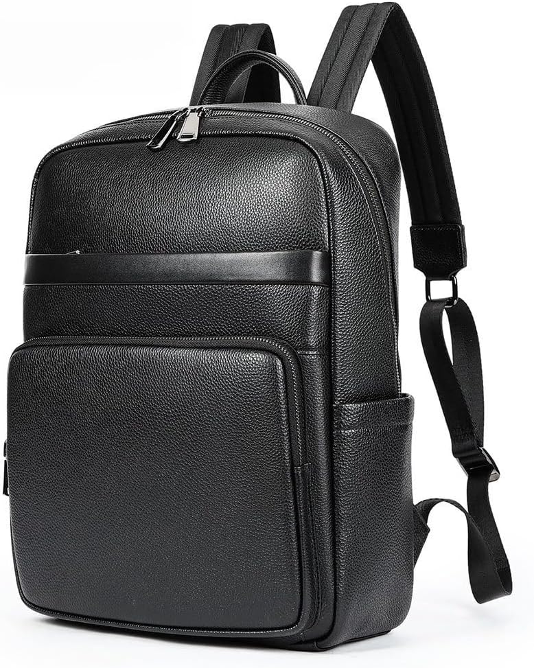 Genuine Leather Backpack for Men Women Business Travel Hiking Daily Use Anti-Theft Water Resistant Gift Box (Black)