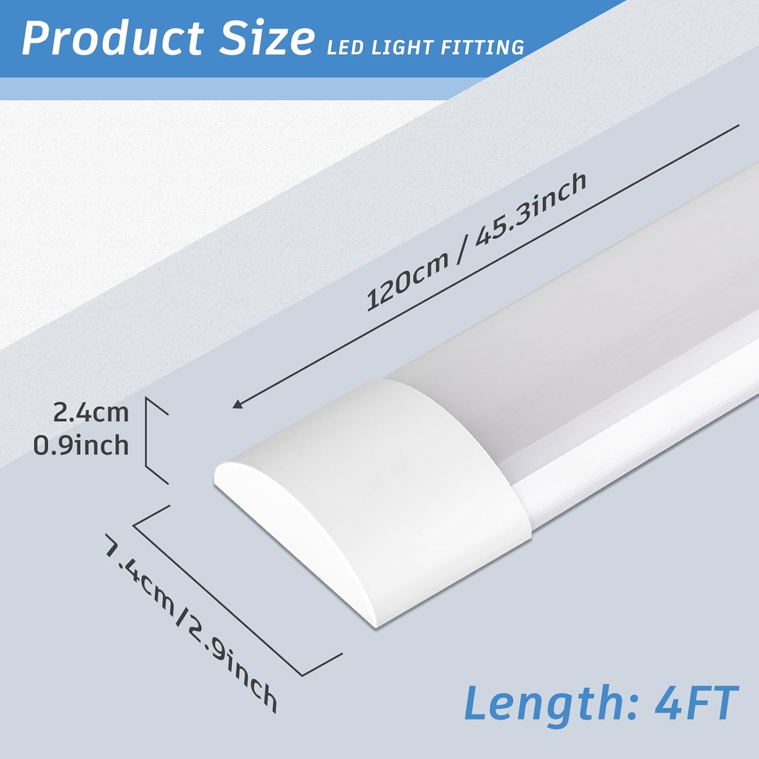 KILIPOL 4FT LED Batten Light, Ceiling Surface Mounted Slim LED Tube Lights, 40W 4000K Neutral White for Office, Shop, Garage, Home, 8 Packs